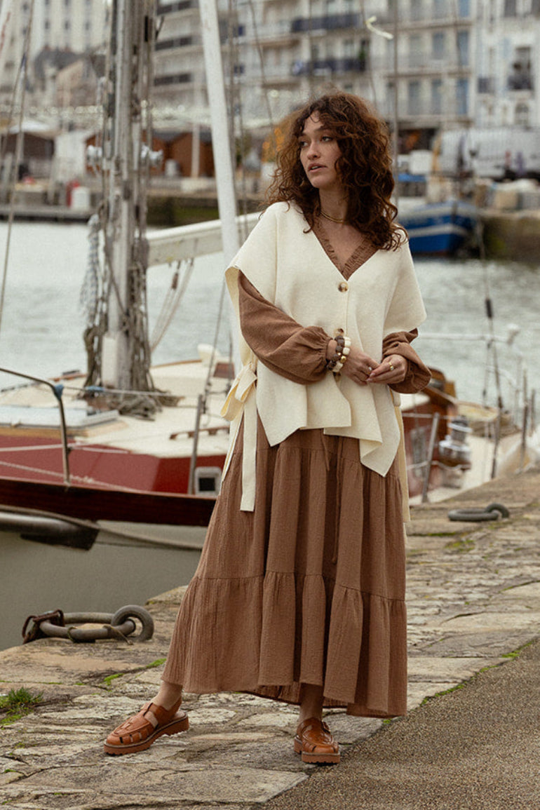 CARO - Robe Midi Femme Couleur Tabac