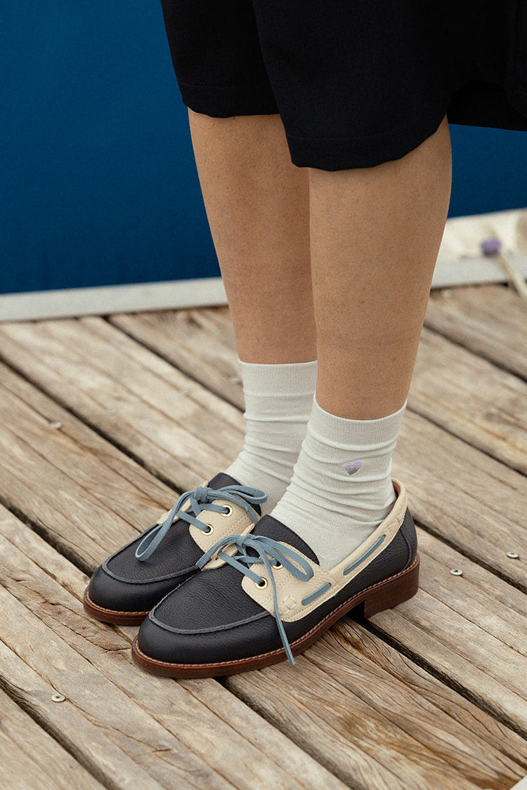 FLORE - Derbies en cuir Marine