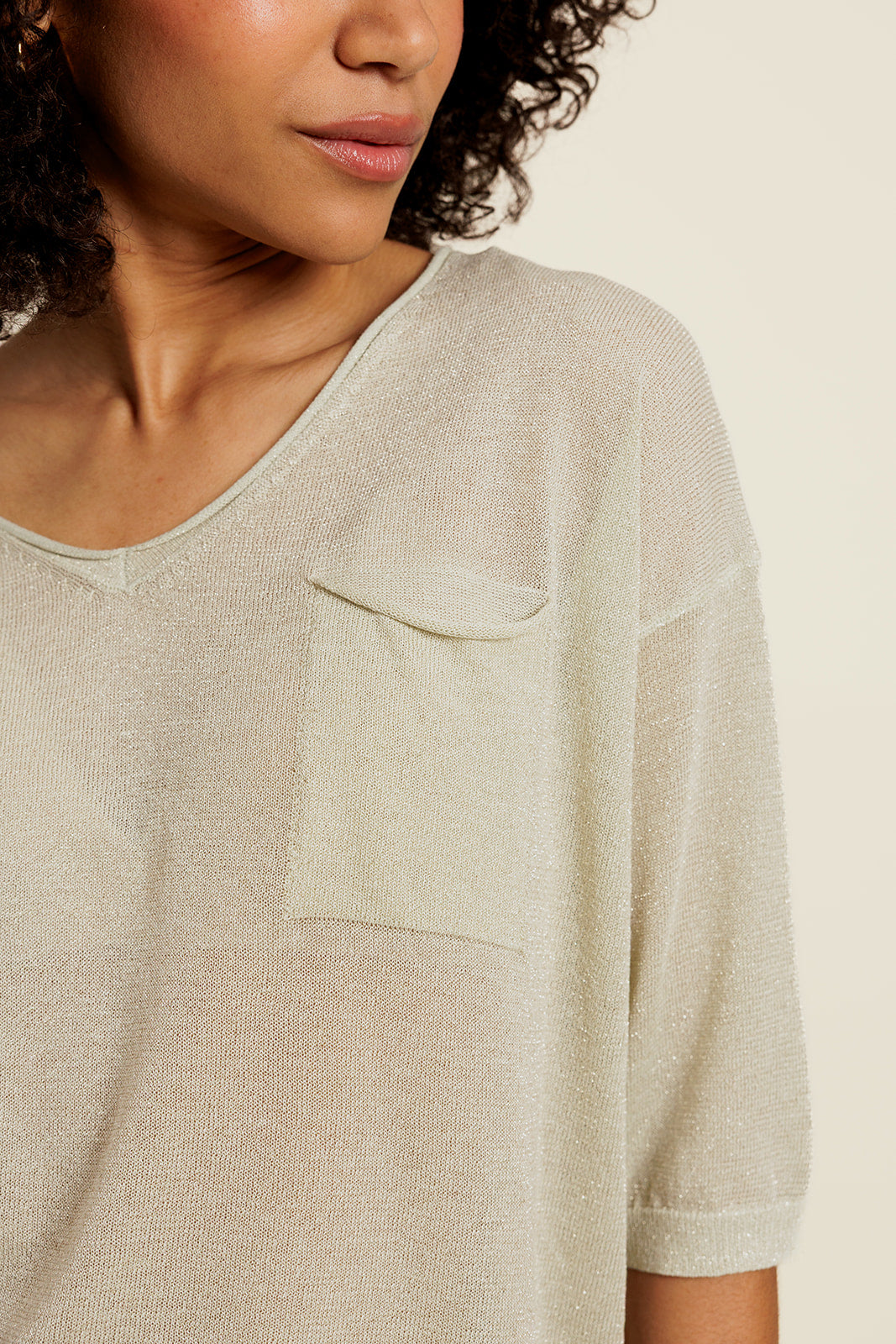 BELIOR - Pull Manches Courtes Vert avec Lurex