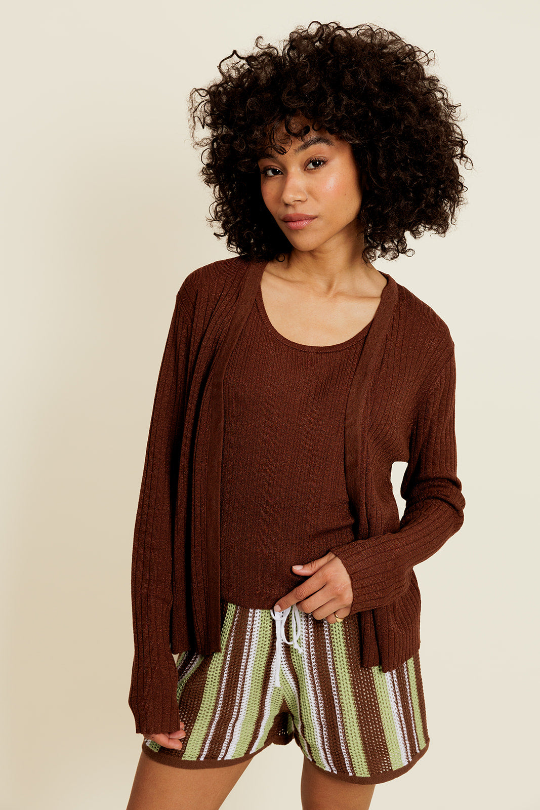 AIVINE - Gilet Marron avec Lurex