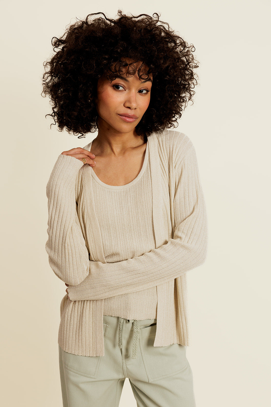 AIVINE - Gilet Beige avec Lurex