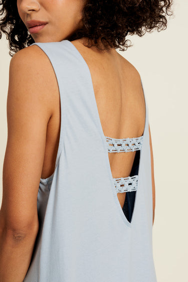 LÉONISSE - Robe Longue Bleu à Dos Nu Dentelle