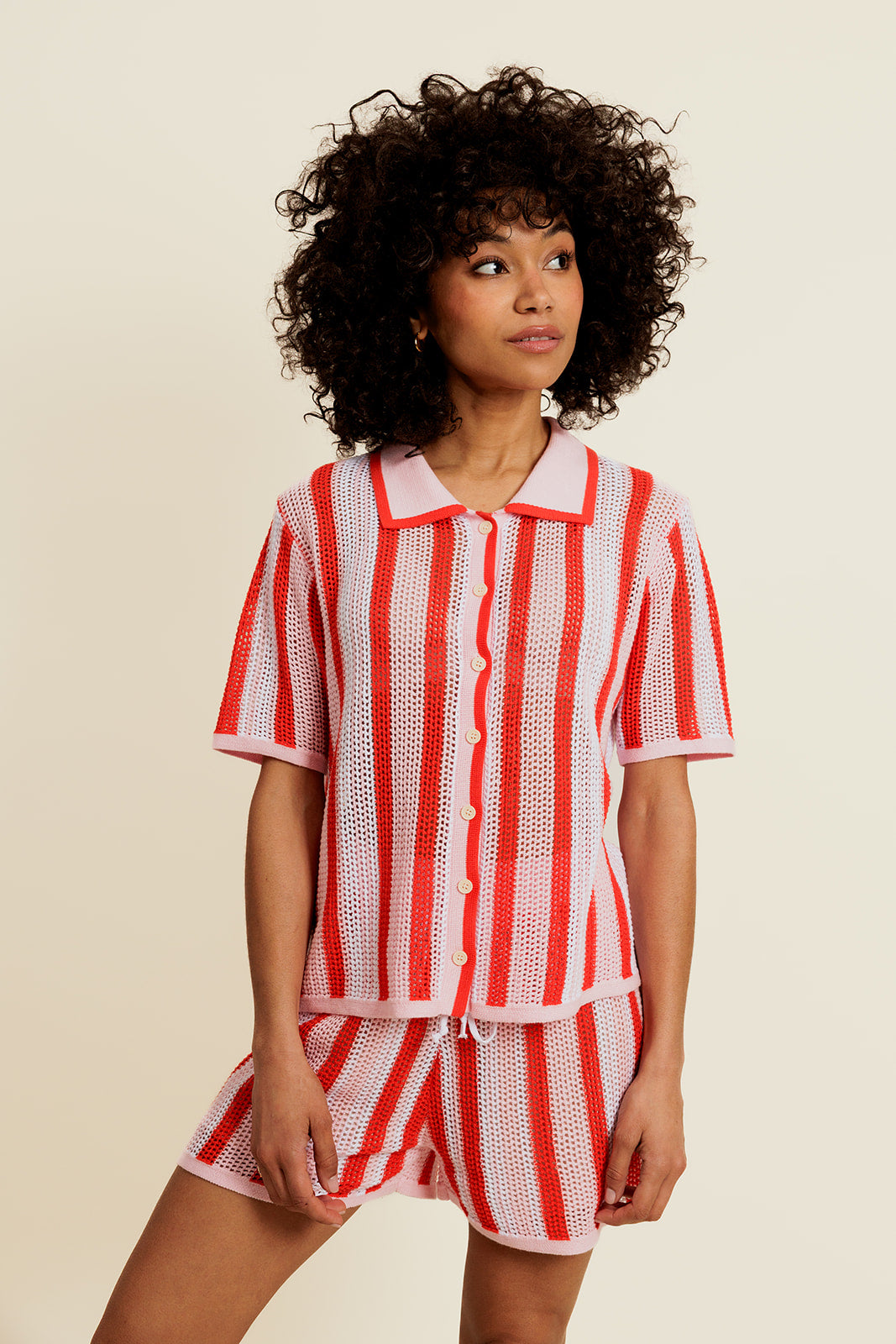 DALENOR - Polo Rose/Rouge en Coton à Rayures