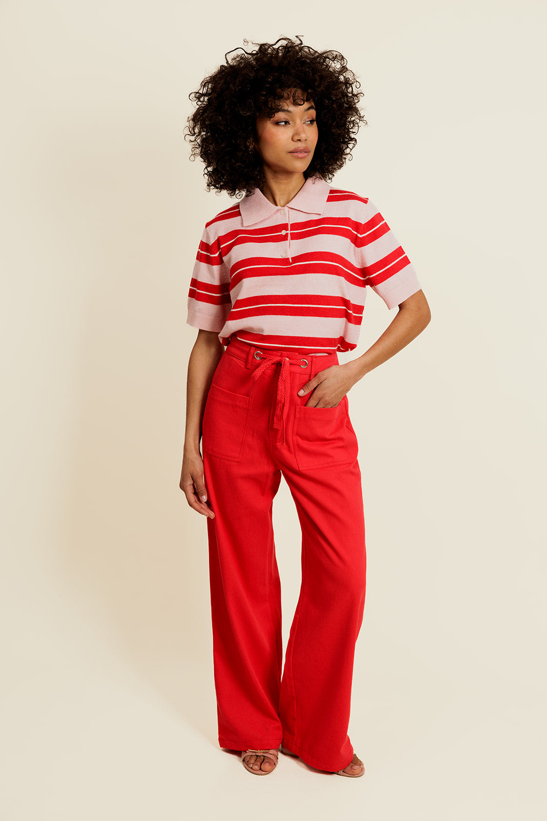 LÉORINE - Pantalon Rouge en coton avec Cordon