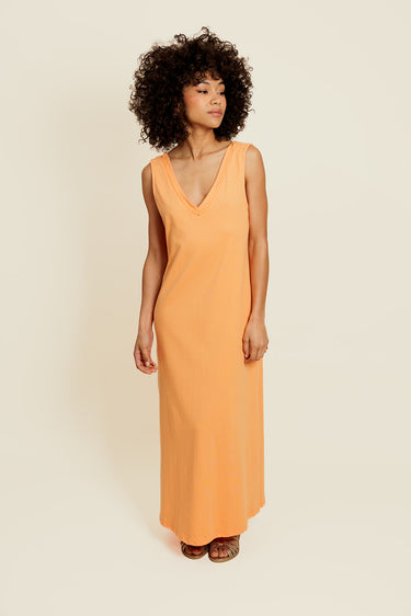 LÉONISSE - Robe Longue Orange à Dos Nu Dentelle