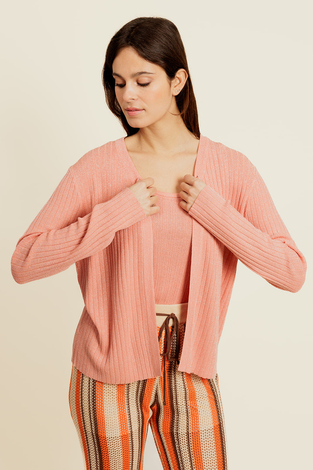 AIVINE - Gilet Orange avec Lurex