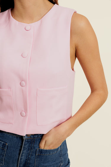 JASMINA - Veste Courte Sans Manches Femme Rose