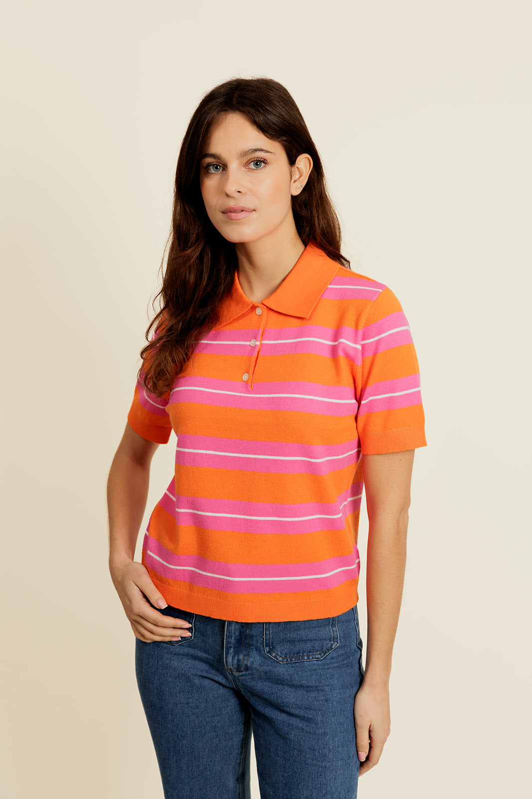 CÉLINEOR - Polo Orange/Rose à Rayures