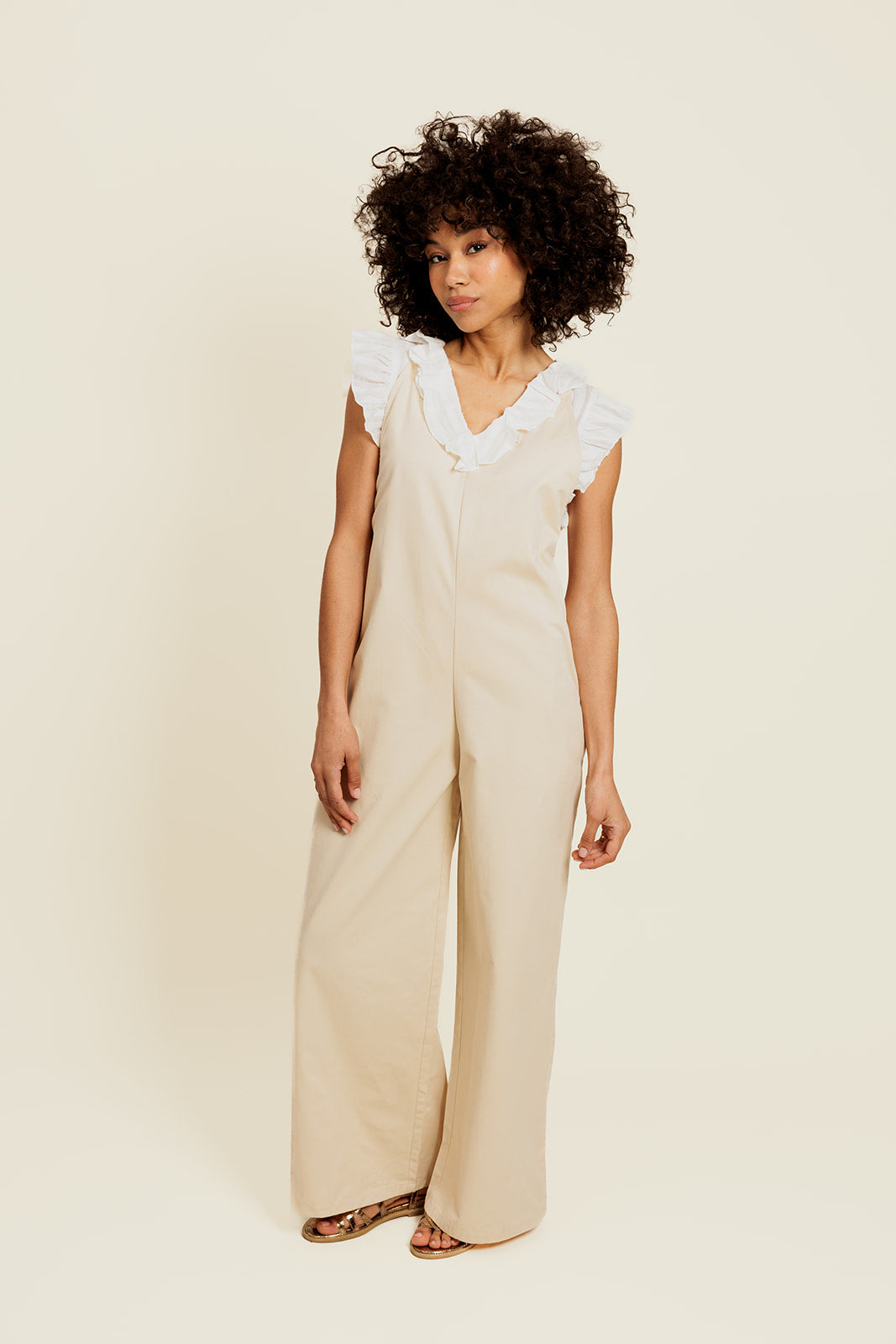 ILORYS - Combinaison Beige Avec Attache Dans le Dos