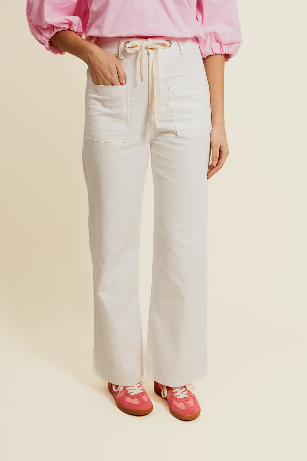 LÉORINE - Pantalon Blanc en coton avec Cordon