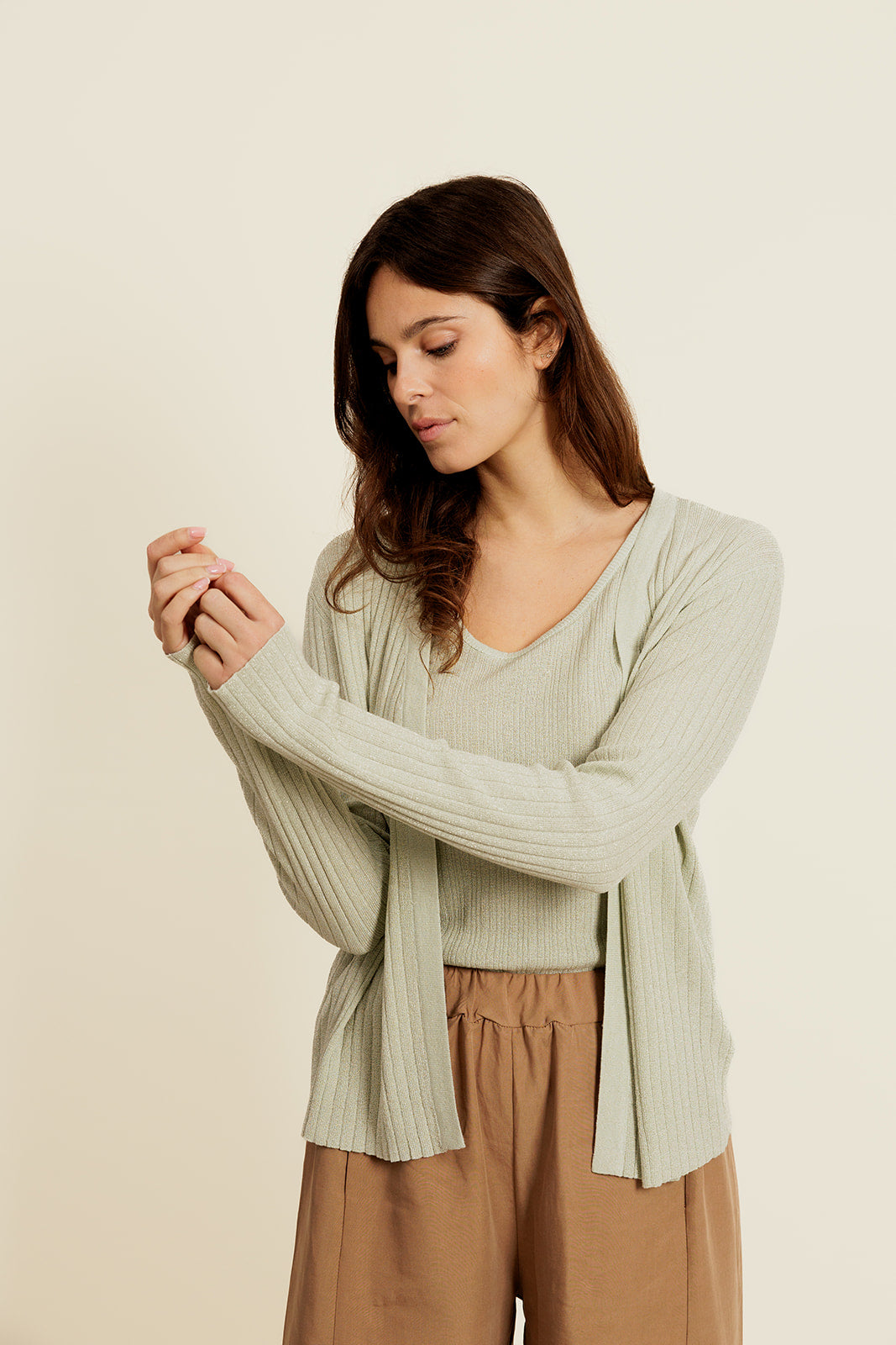 AIVINE - Gilet Vert avec Lurex