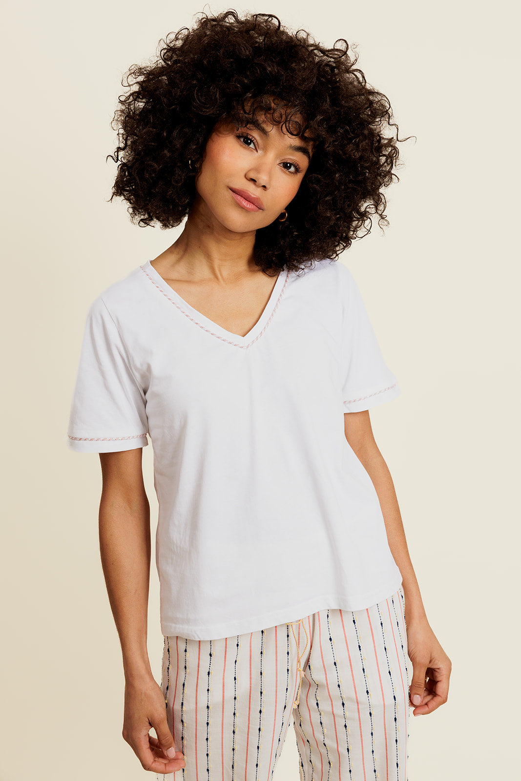 LILLIAN - T-shirt Col V Écru