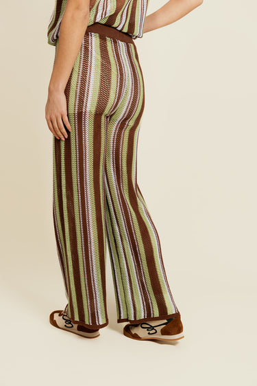 ÉRELIS - Pantalon Marron en Coton à Rayures