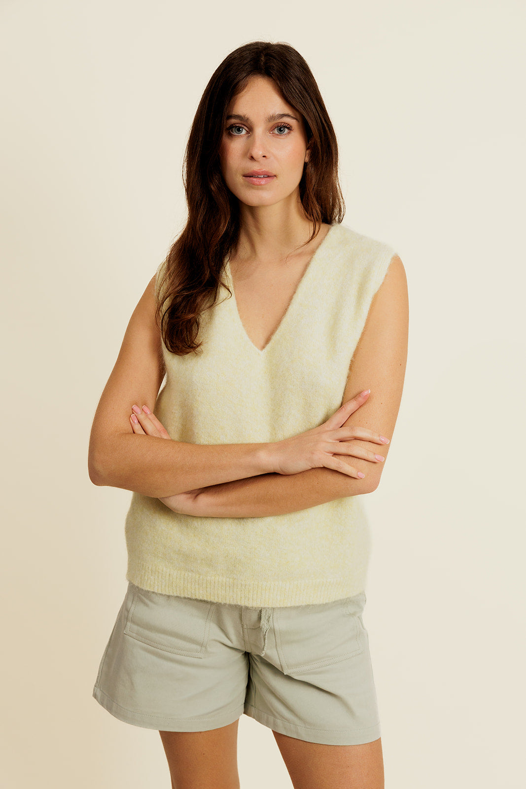 CHUCK - Pull Jaune sans Manches en Maille Femme