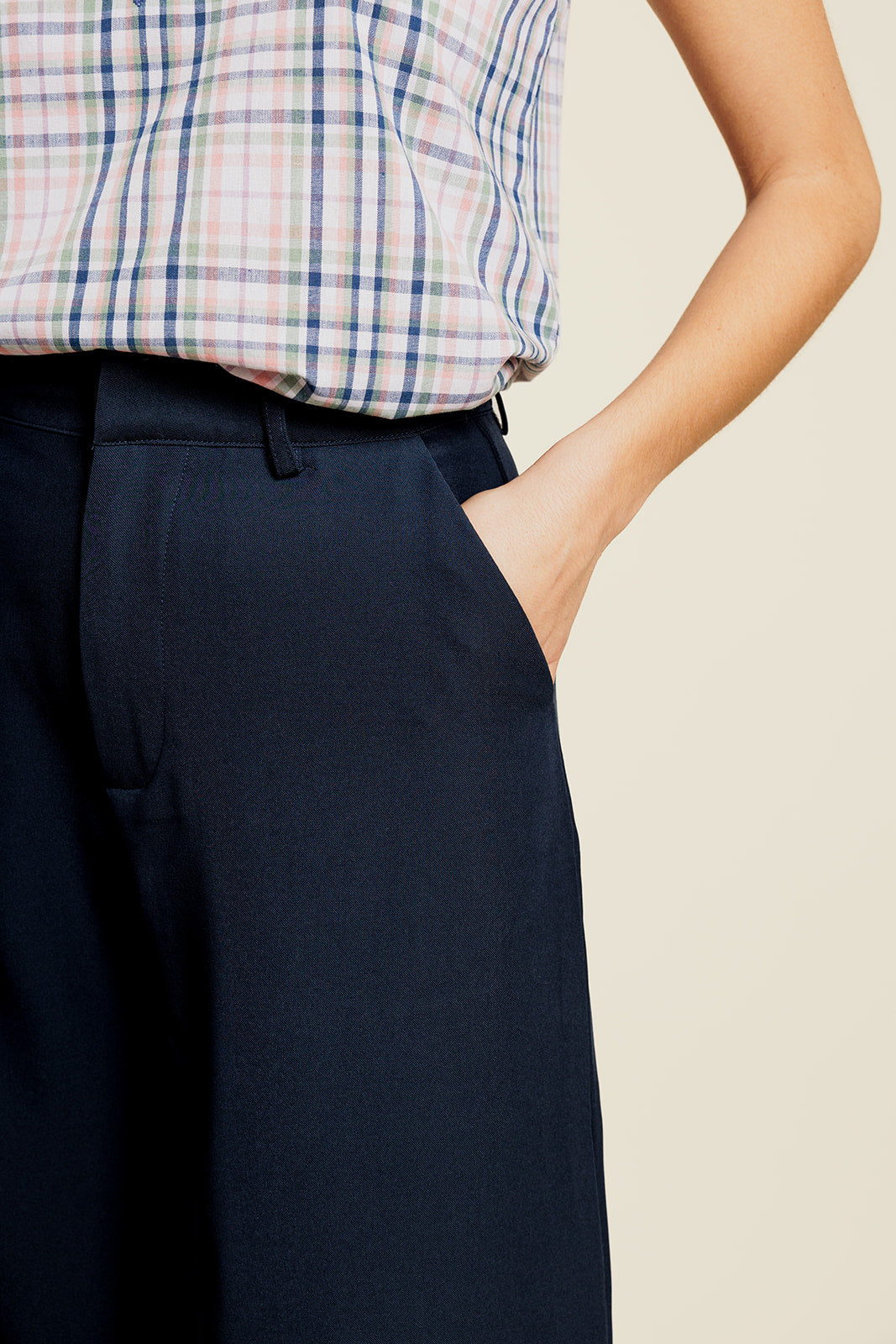 LORENZO - Bermuda Marine Taille Haute à Jambes Larges