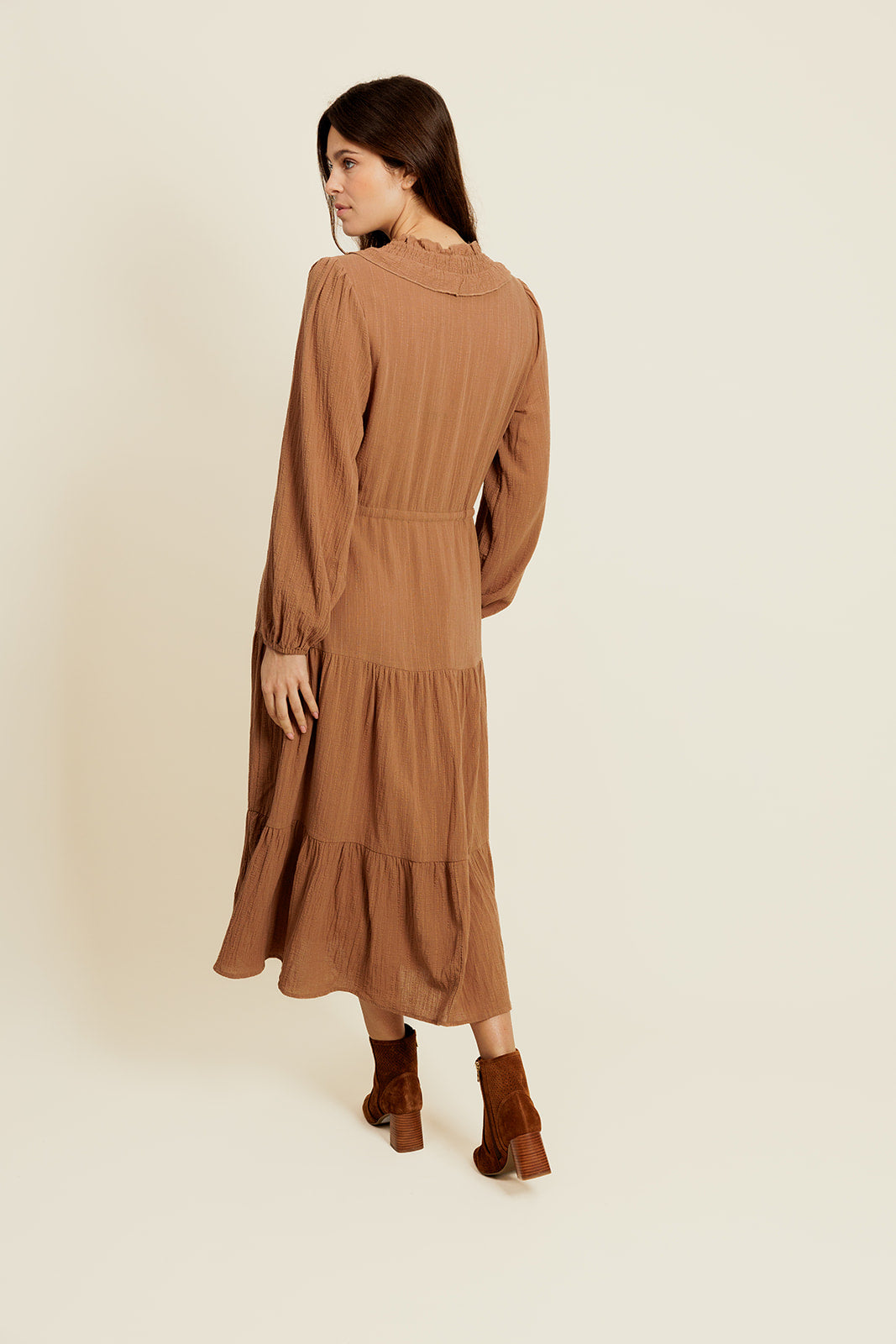 CARO - Robe Midi Femme Couleur Tabac