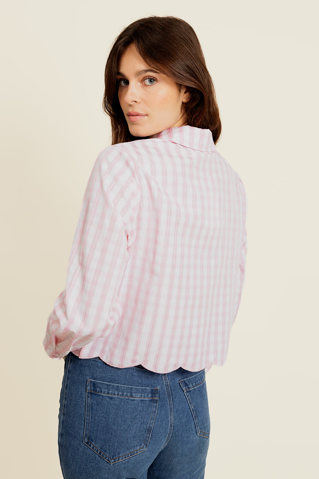 MAËLYS - Chemise à Carreaux Rose Femme avec Broderies