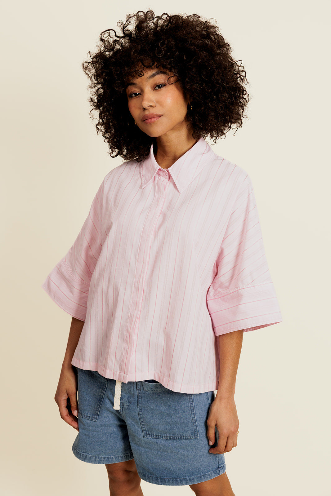ALBA - Chemise Rayée Rose Femme à Manches 3/4