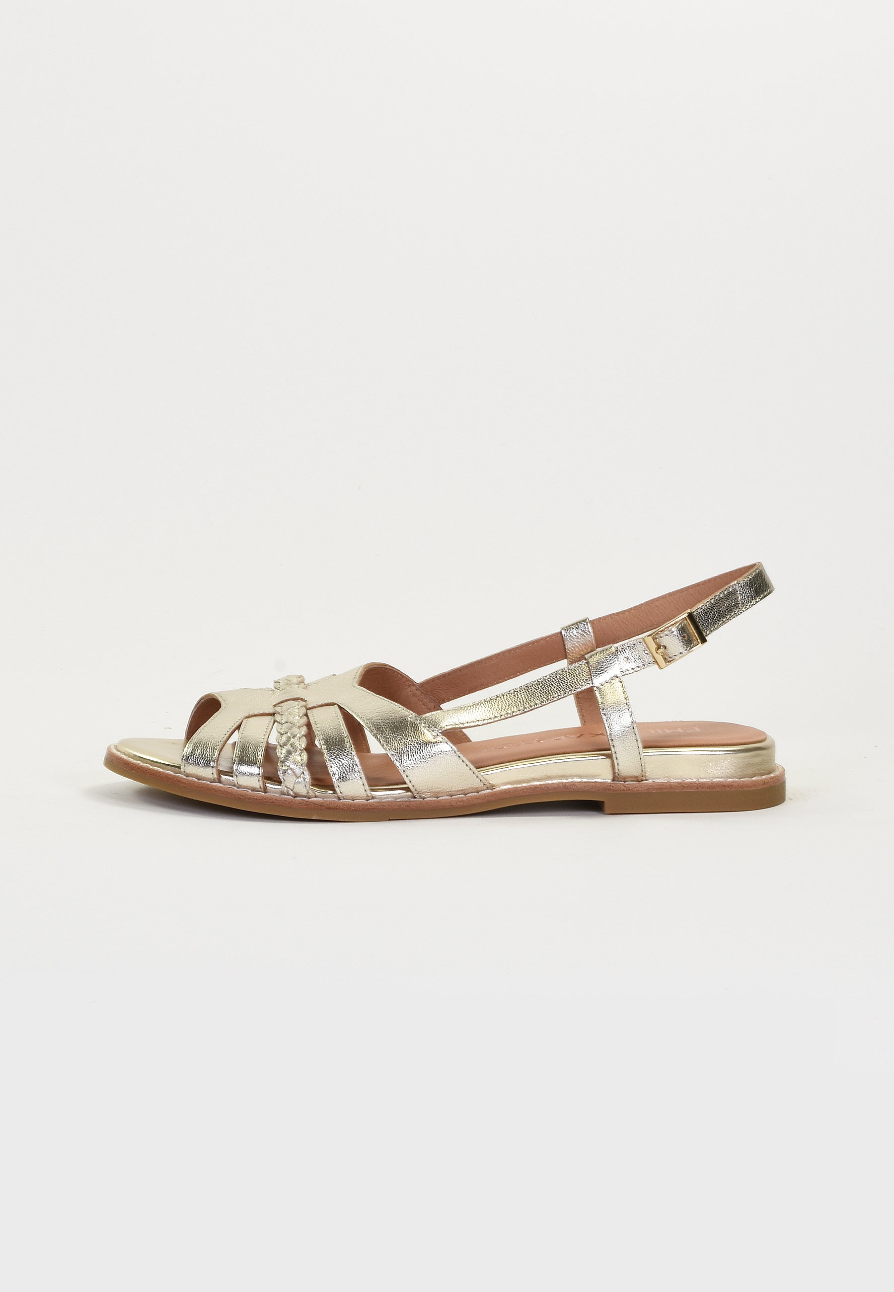 SORENA - Sandale Plate en Cuir Doré/Platine