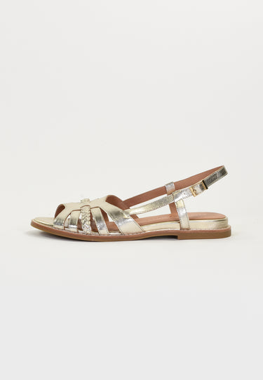 SORENA - Sandale Plate en Cuir Doré/Platine
