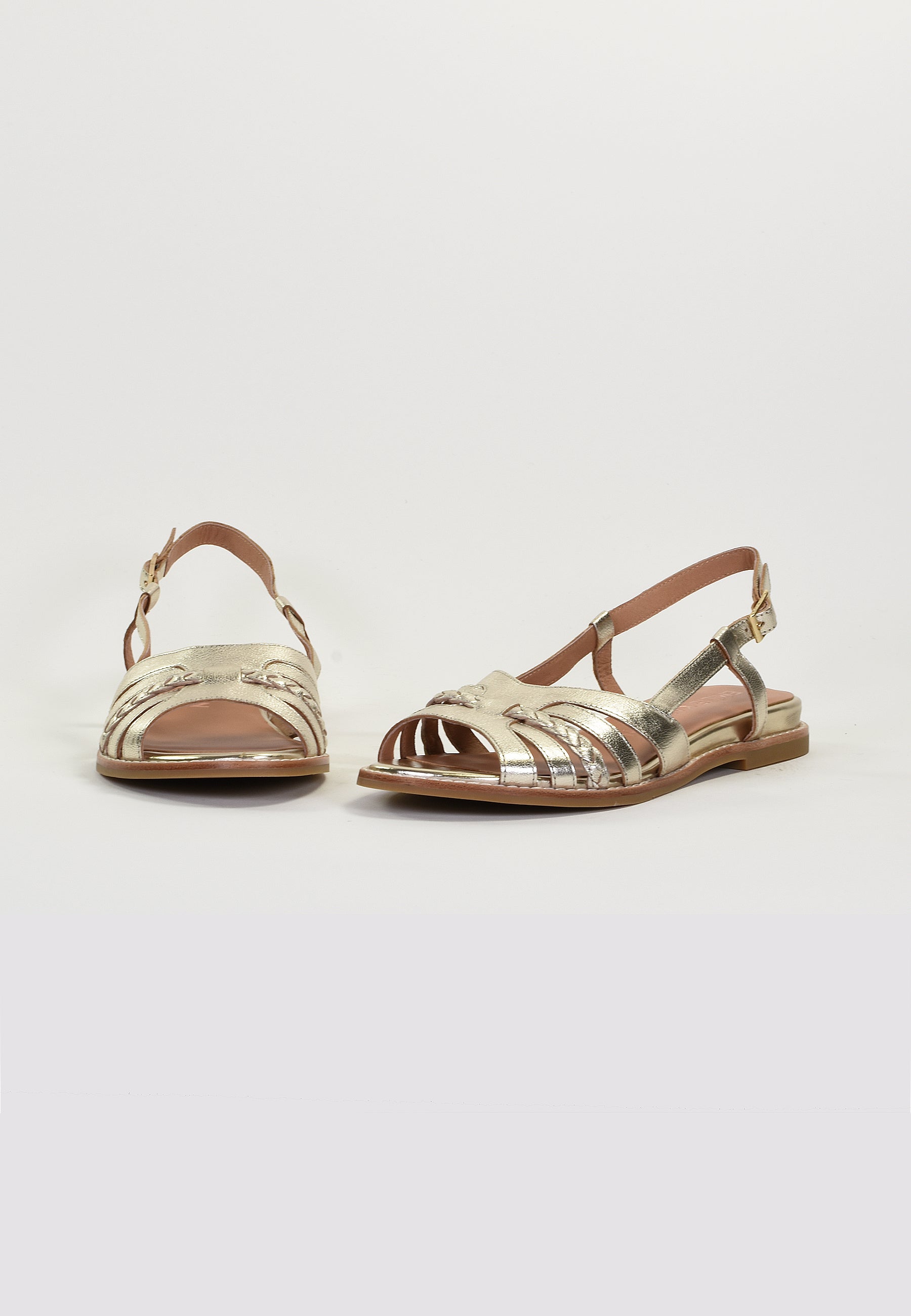 SORENA - Sandale Plate en Cuir Doré/Platine