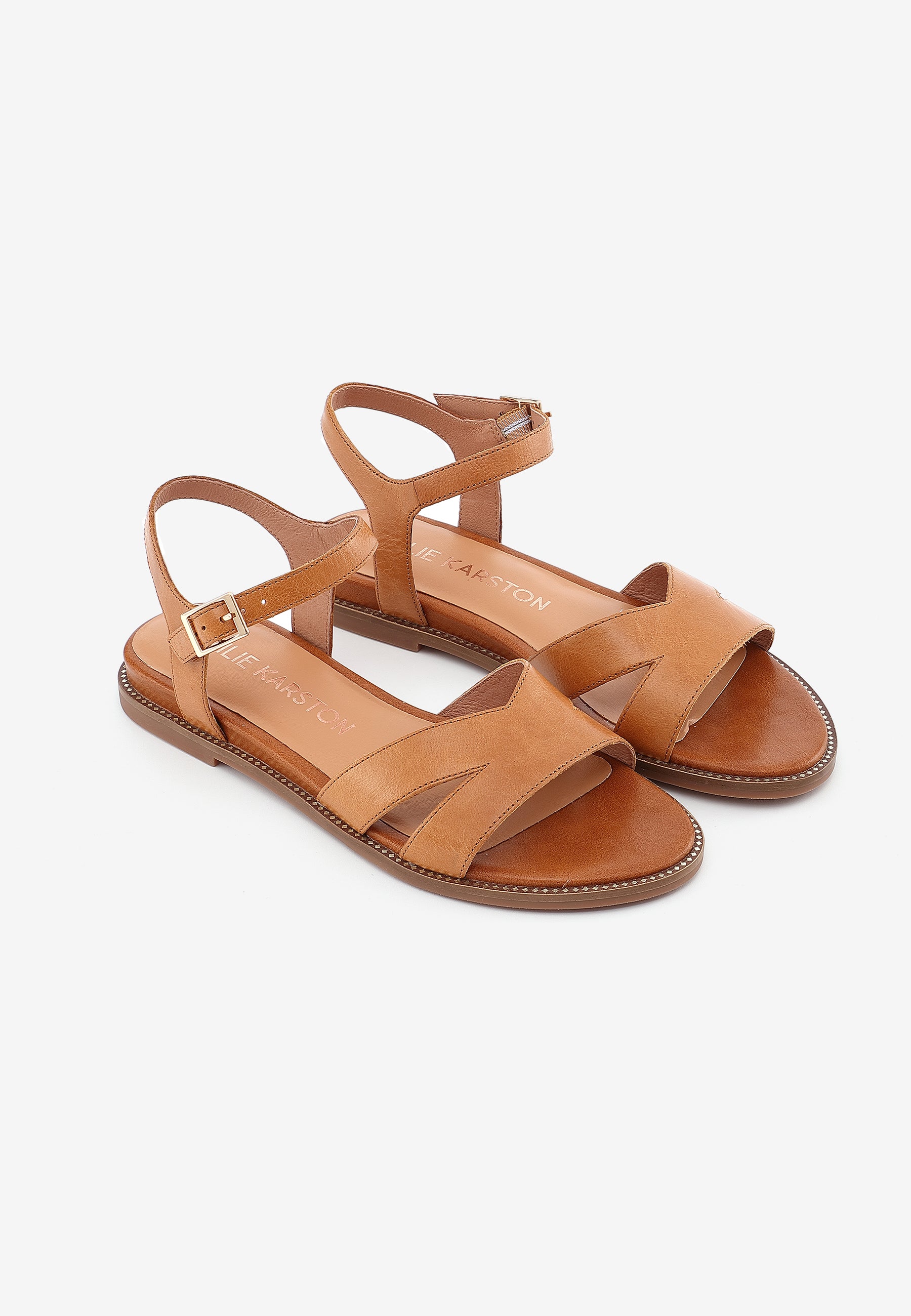 SANDALES PLATES BELLA - COGNAC