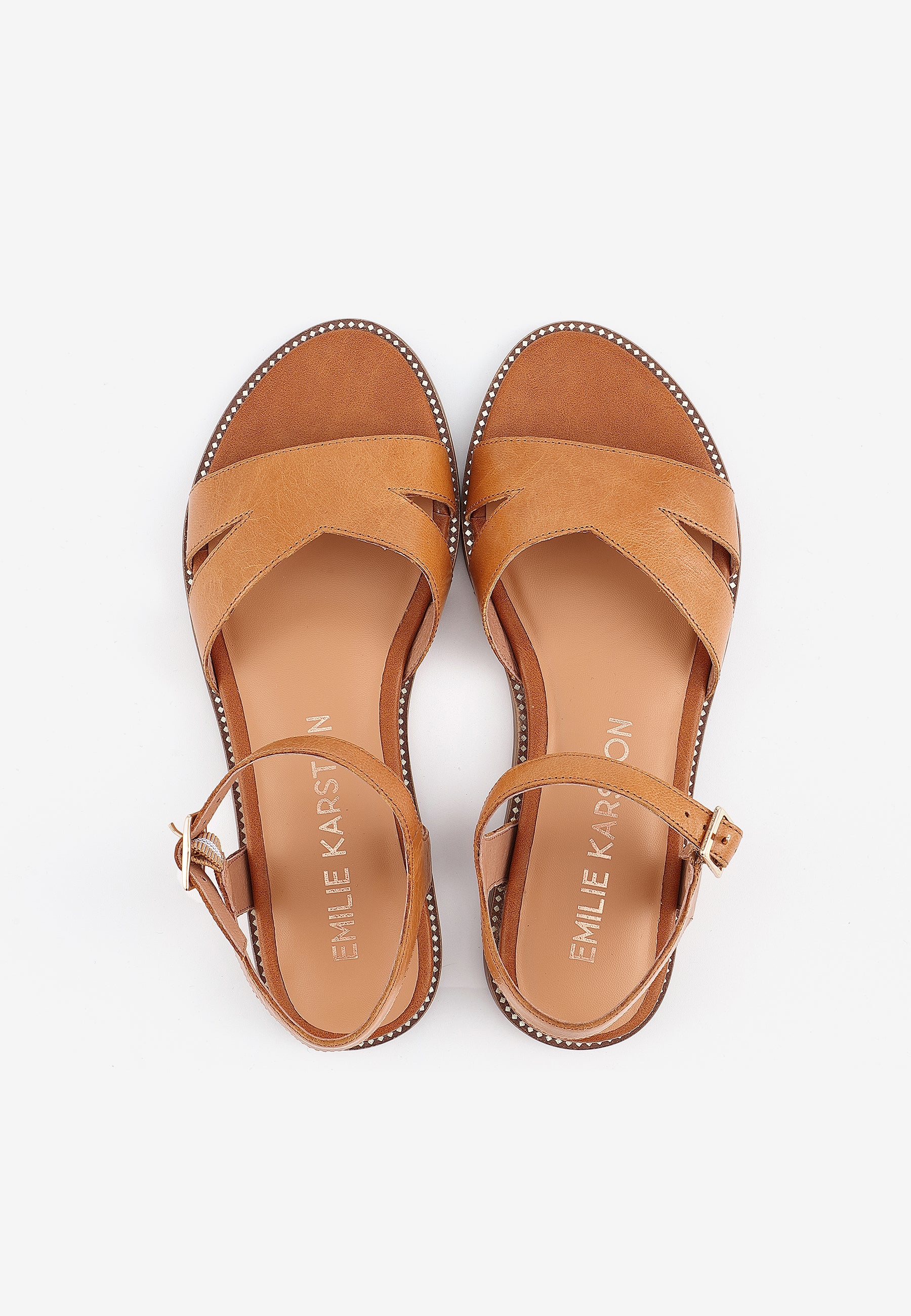 SANDALES PLATES BELLA - COGNAC
