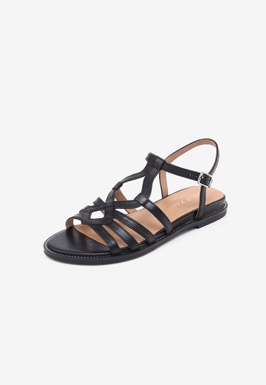 SABINE - Sandale Plate en Cuir Noir