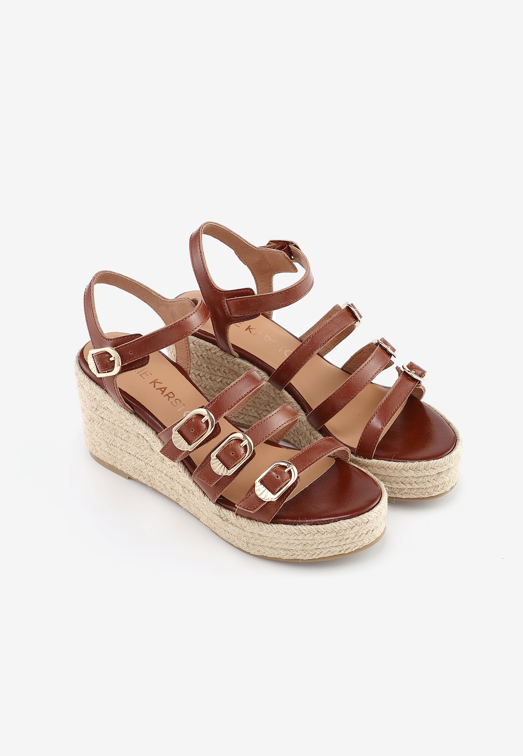 SANDALES COMPENSÉES TALIA - COGNAC