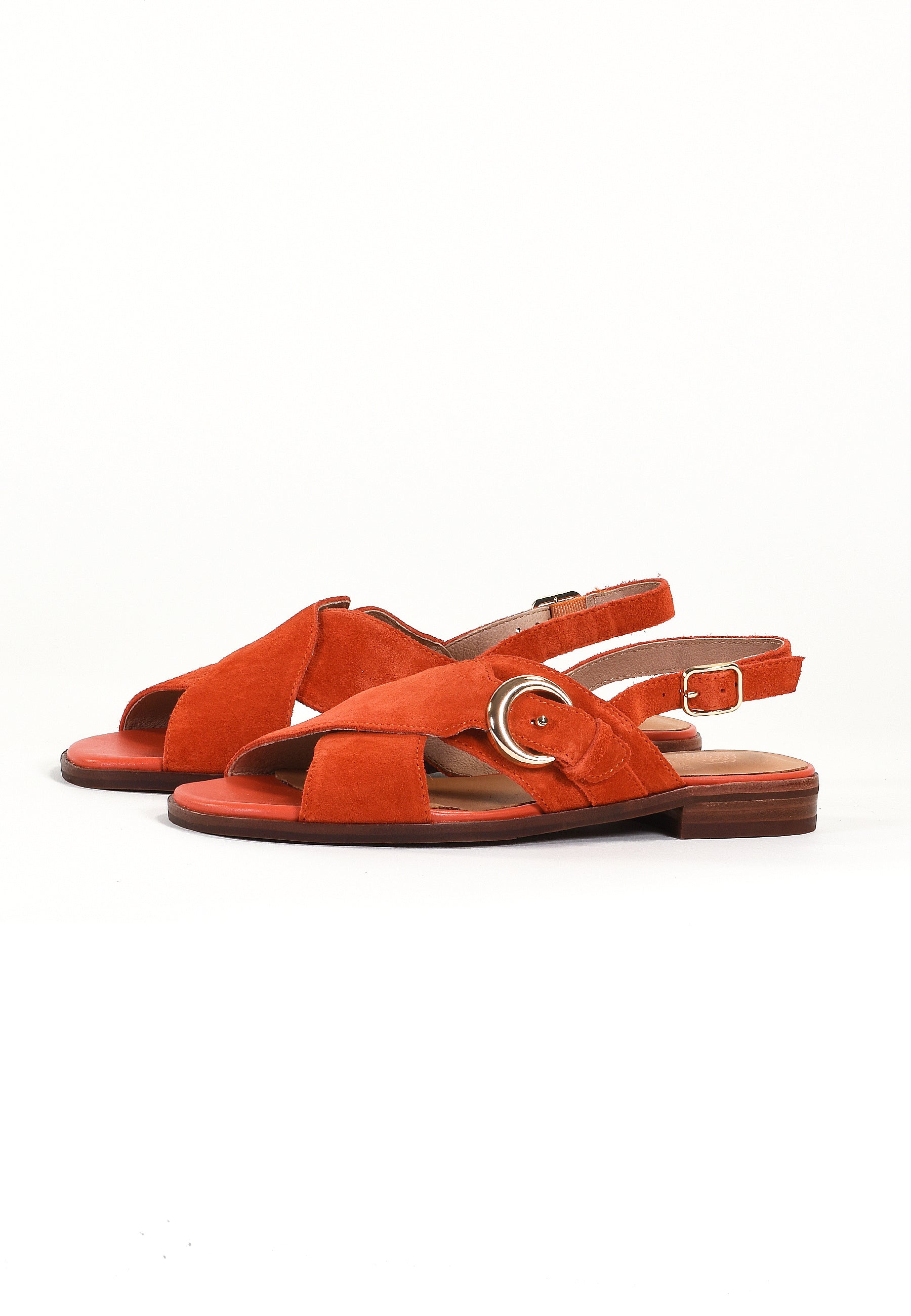 AIMÉE - Sandales Plates en Cuir Orange