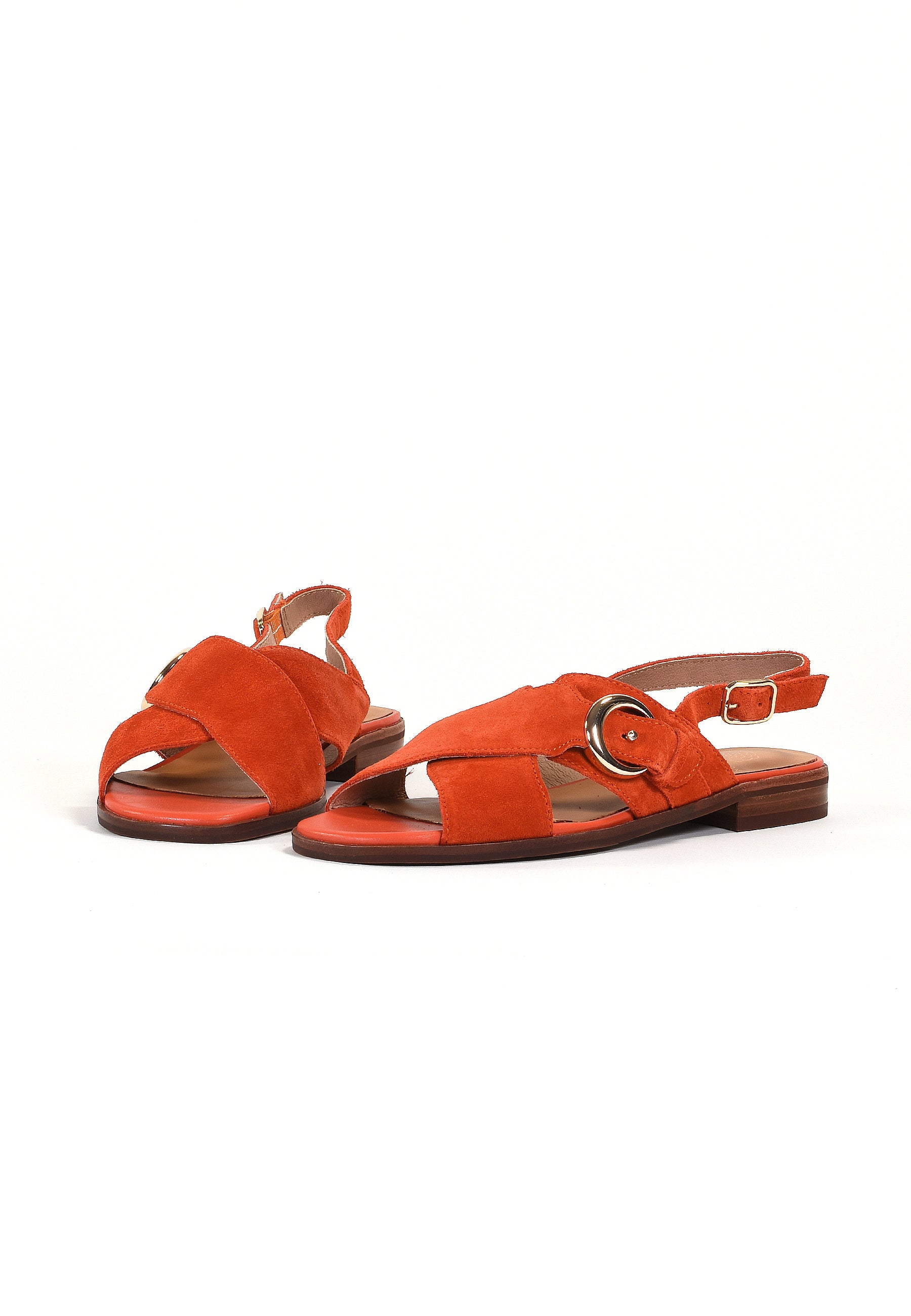 AIMÉE - Sandales Plates en Cuir Orange