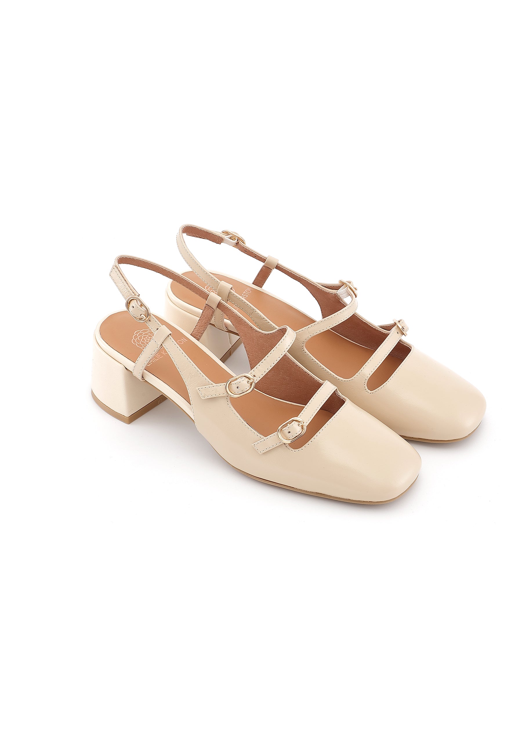 ANGELINE - Escarpins Babies à Brides en Cuir Crème