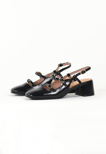 ANGELINE - Escarpins Babies à Brides en Cuir Noir