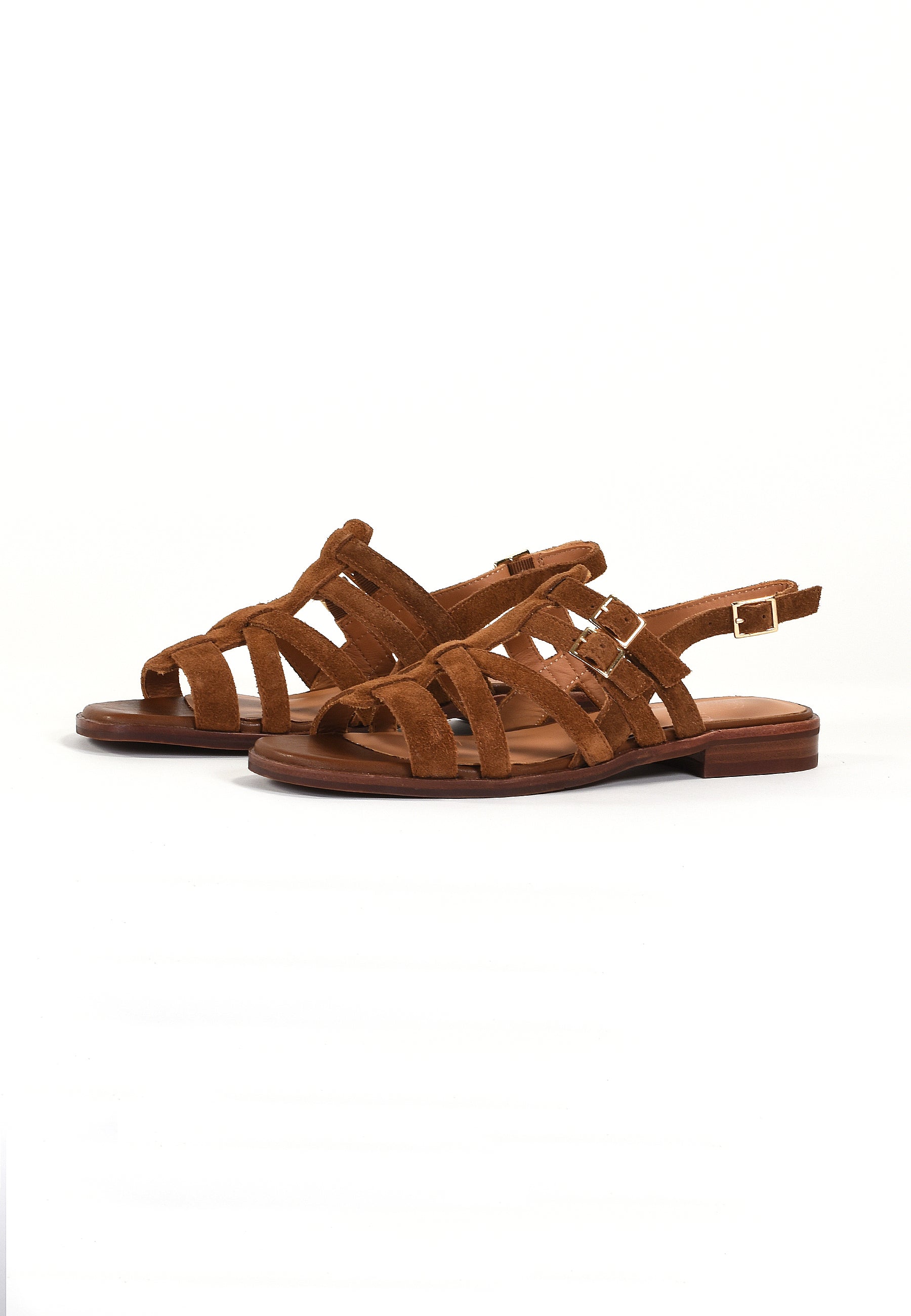ARIETTE - Sandales Plates en Cuir Marron/Cognac