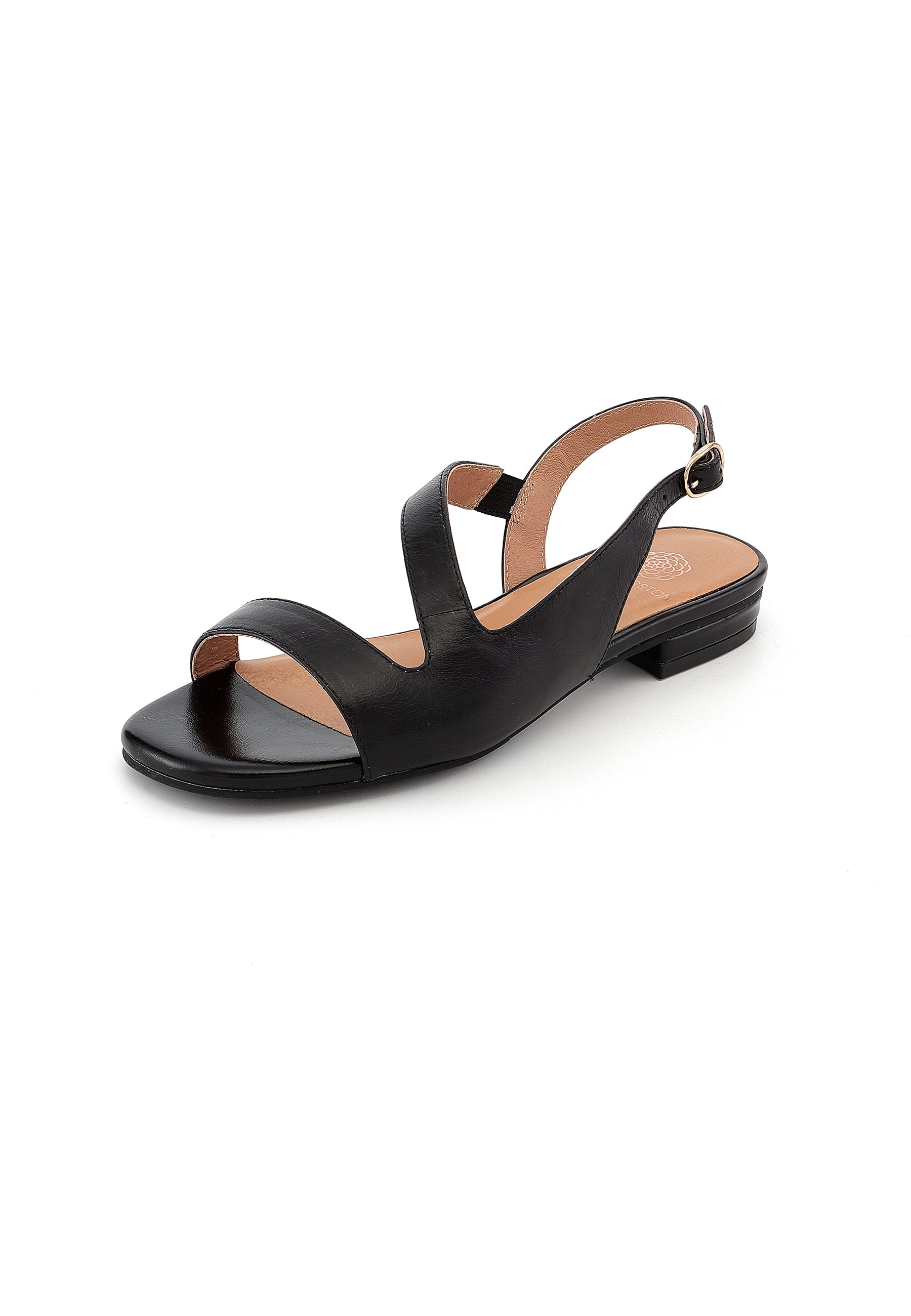 ASHLEY - Sandales Plates en Cuir Noir