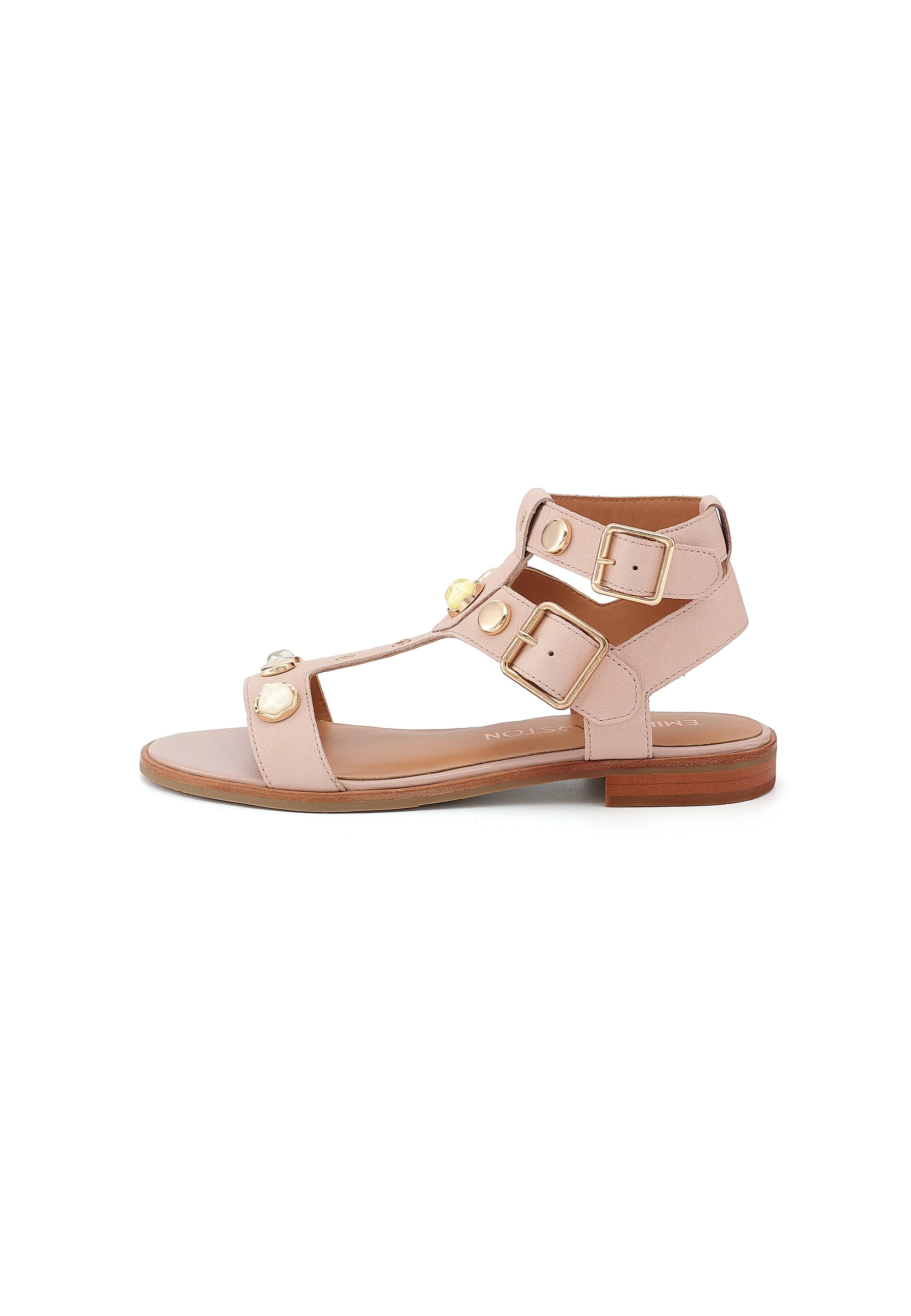 ATHENA - Sandales Plates en Cuir Rose/Nude