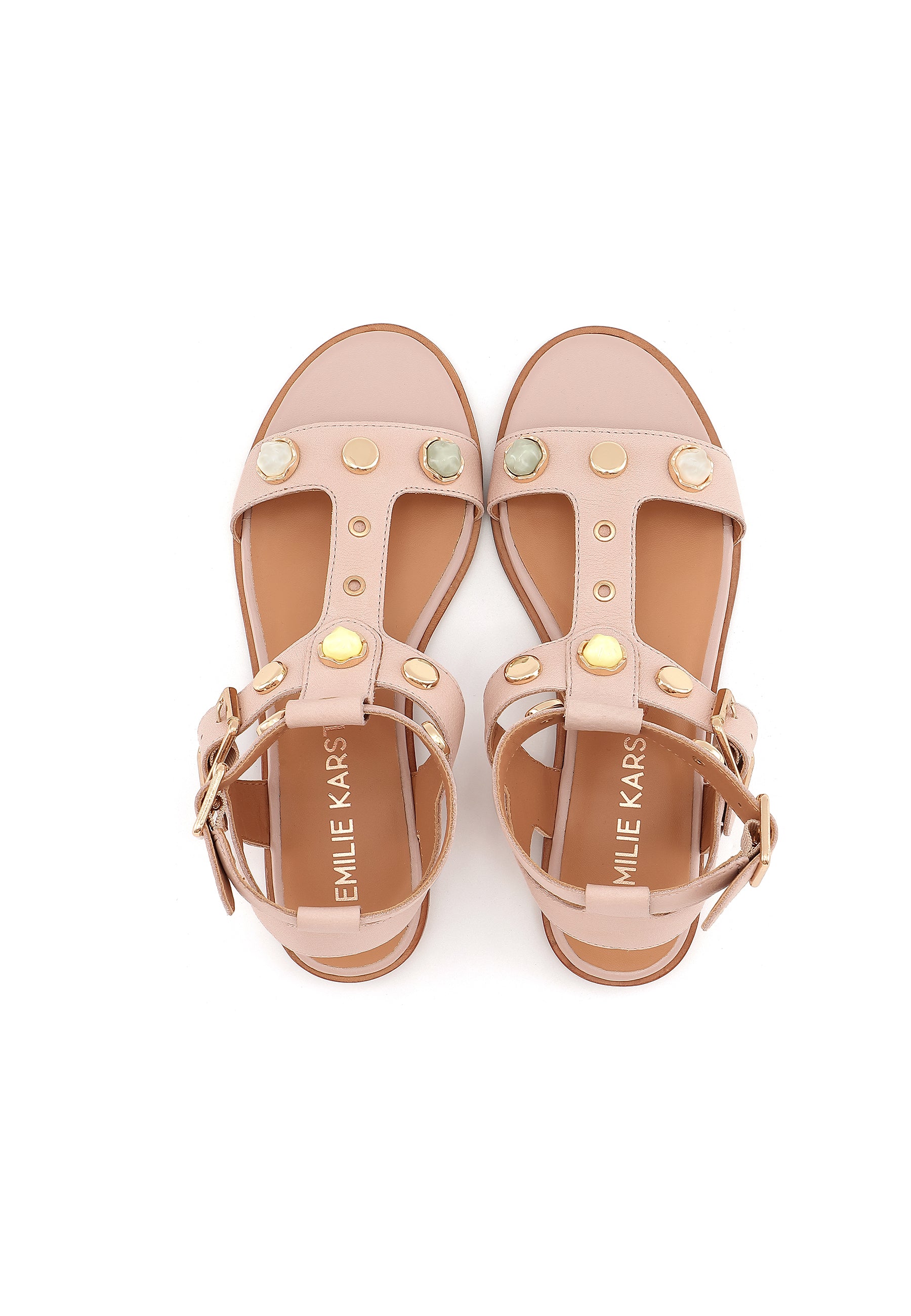 ATHENA - Sandales Plates en Cuir Rose/Nude