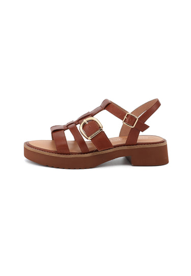 CLAUDIA - Sandale à Plateforme en cuir Marron/Cognac