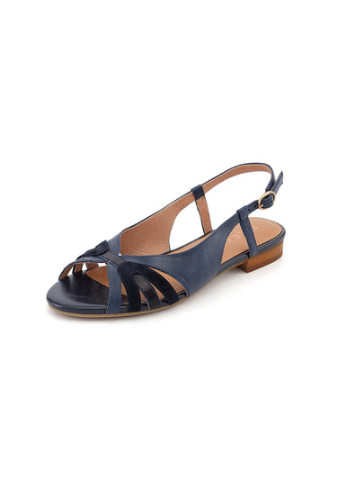 ELIO - Sandales Plates Petit Talon en Cuir Marine