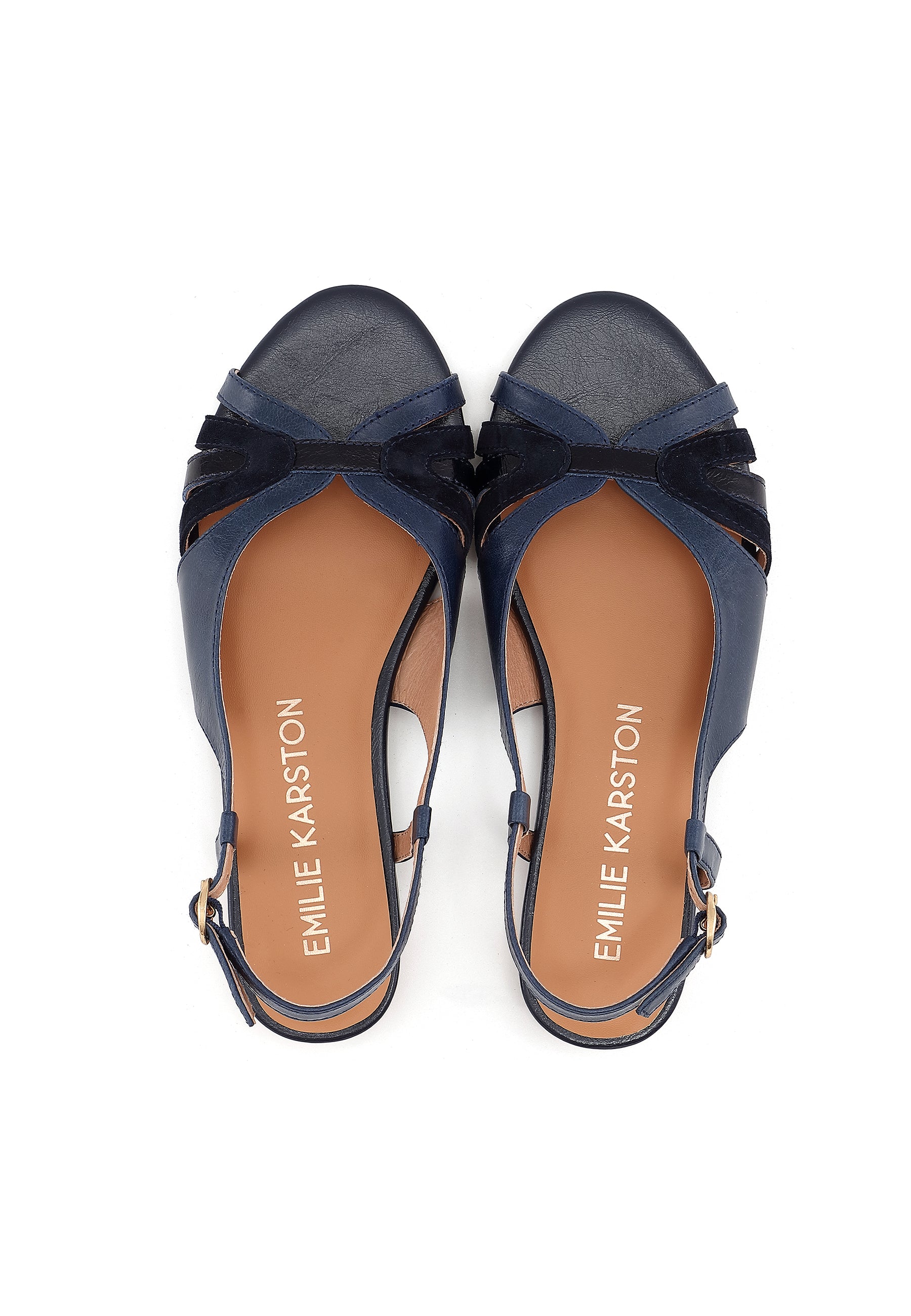 ELIO - Sandales Plates Petit Talon en Cuir Marine
