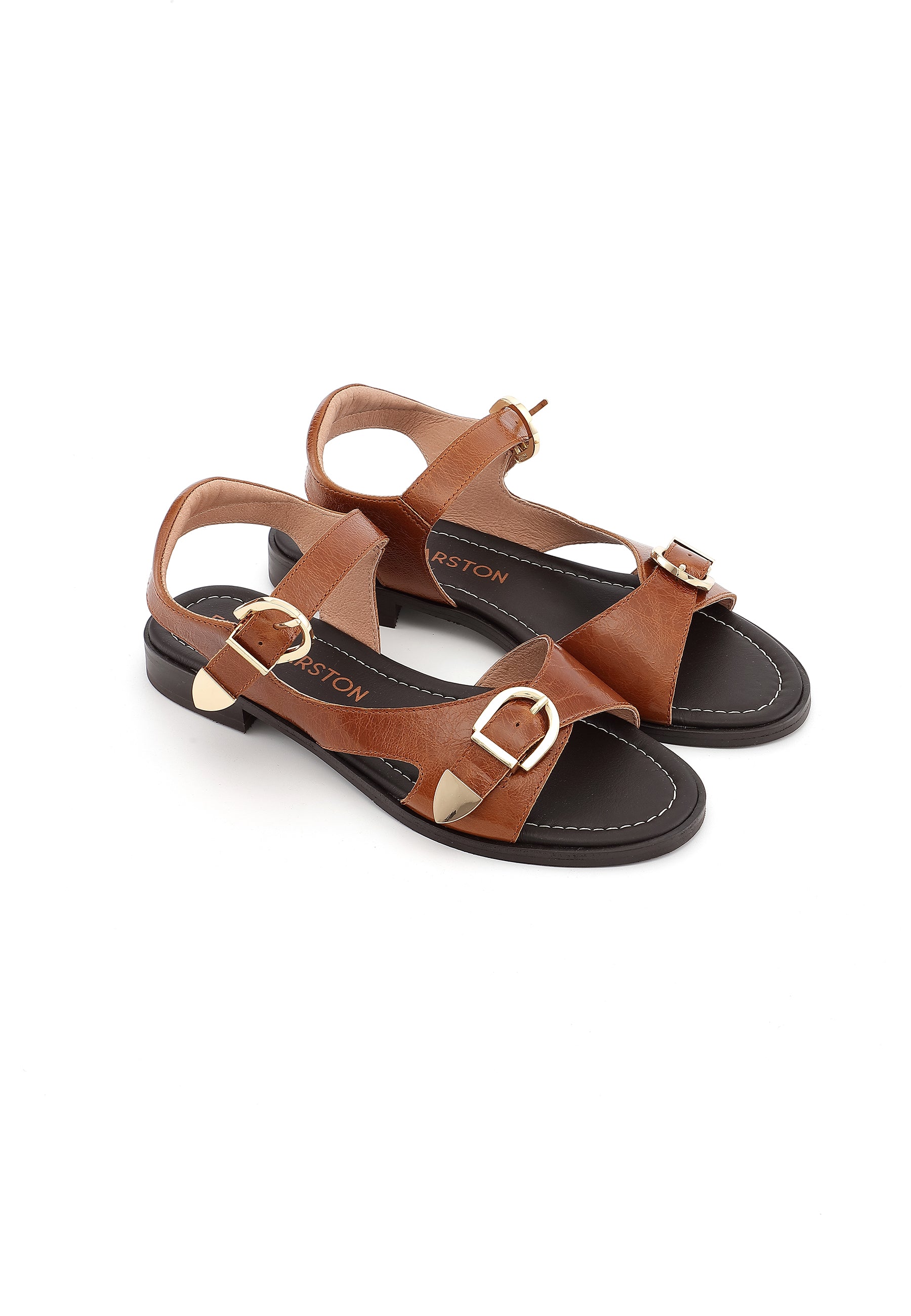 FIONA - Sandales à Petits Talons en Cuir Camel