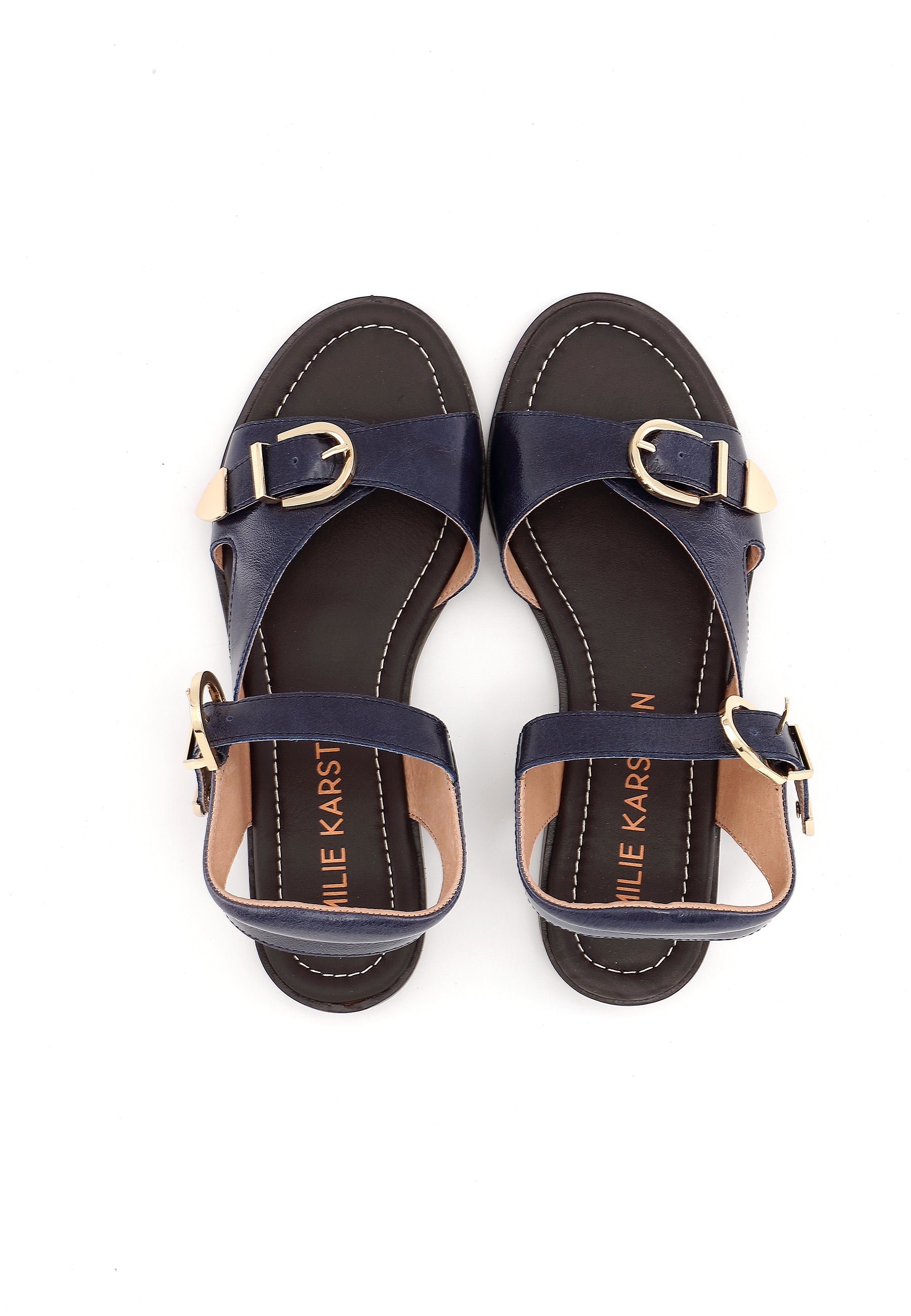 FIONA - Sandales à Petits Talons en Cuir Marine