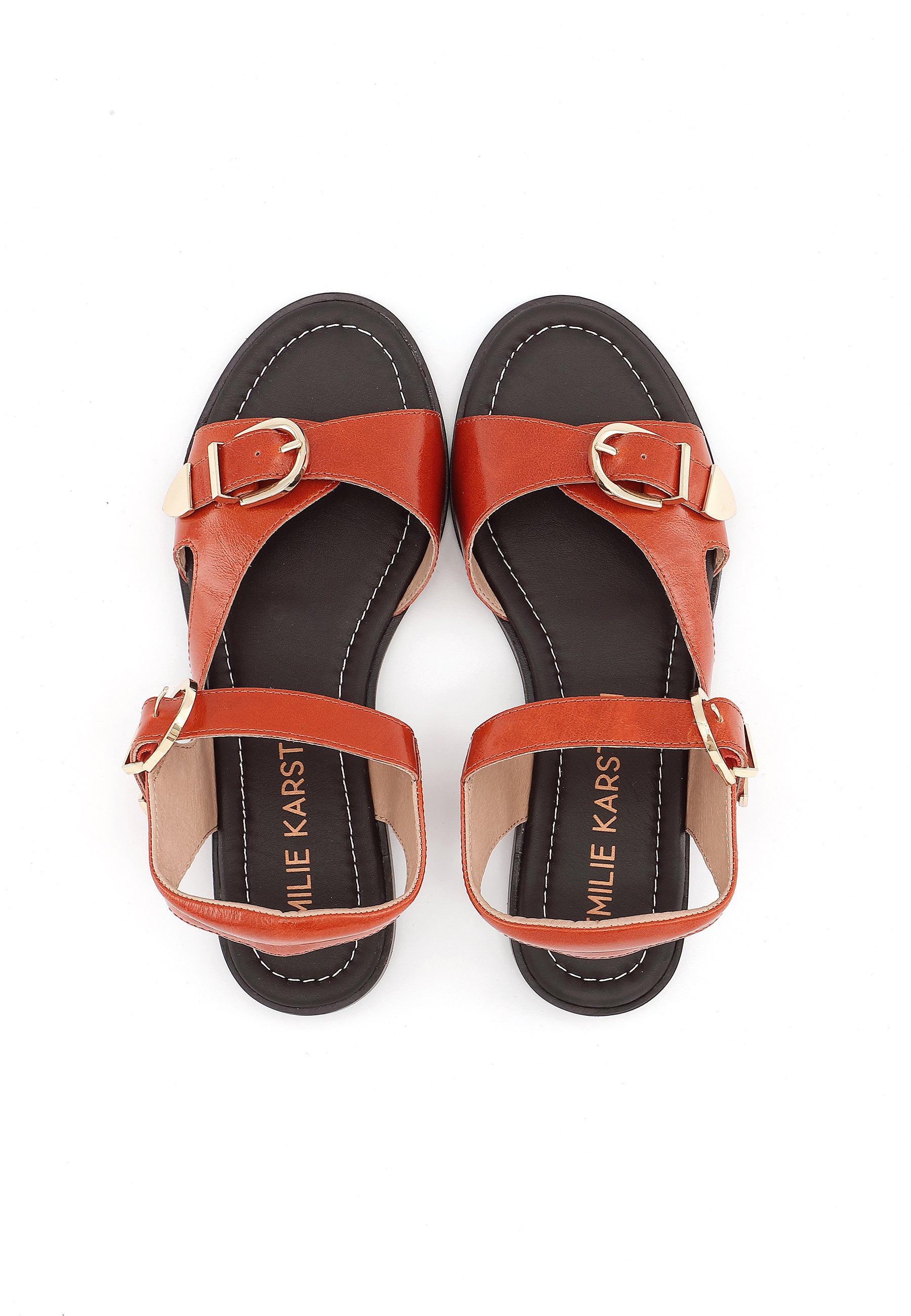 FIONA - Sandales à Petits Talons en Cuir Orange