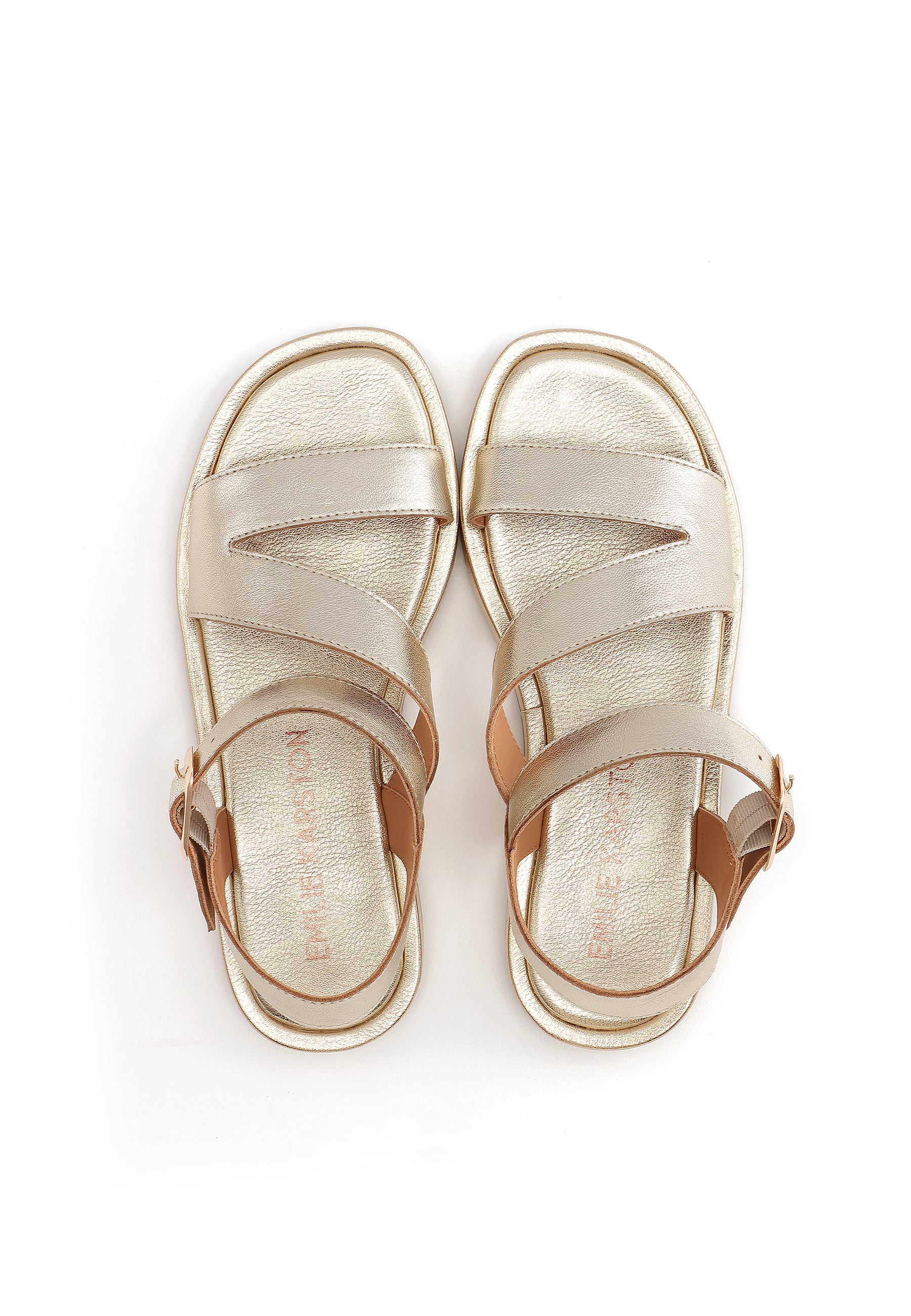 HERA - Sandales Bride Large en Cuir Doré/Platine