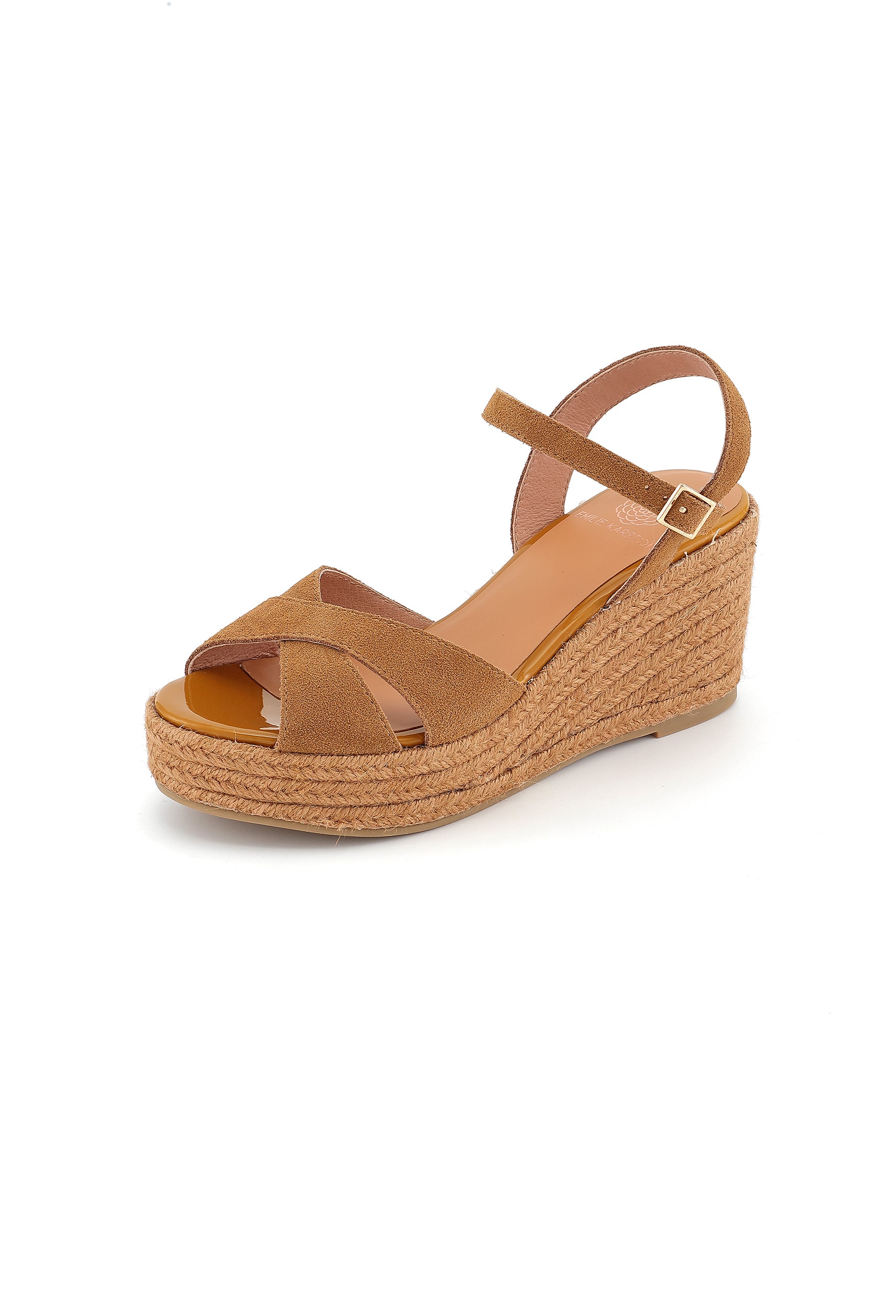ISELLE - Sandales Compensées en Cuir Camel