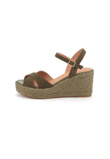 ISELLE - Sandales Compensées en Cuir Kaki