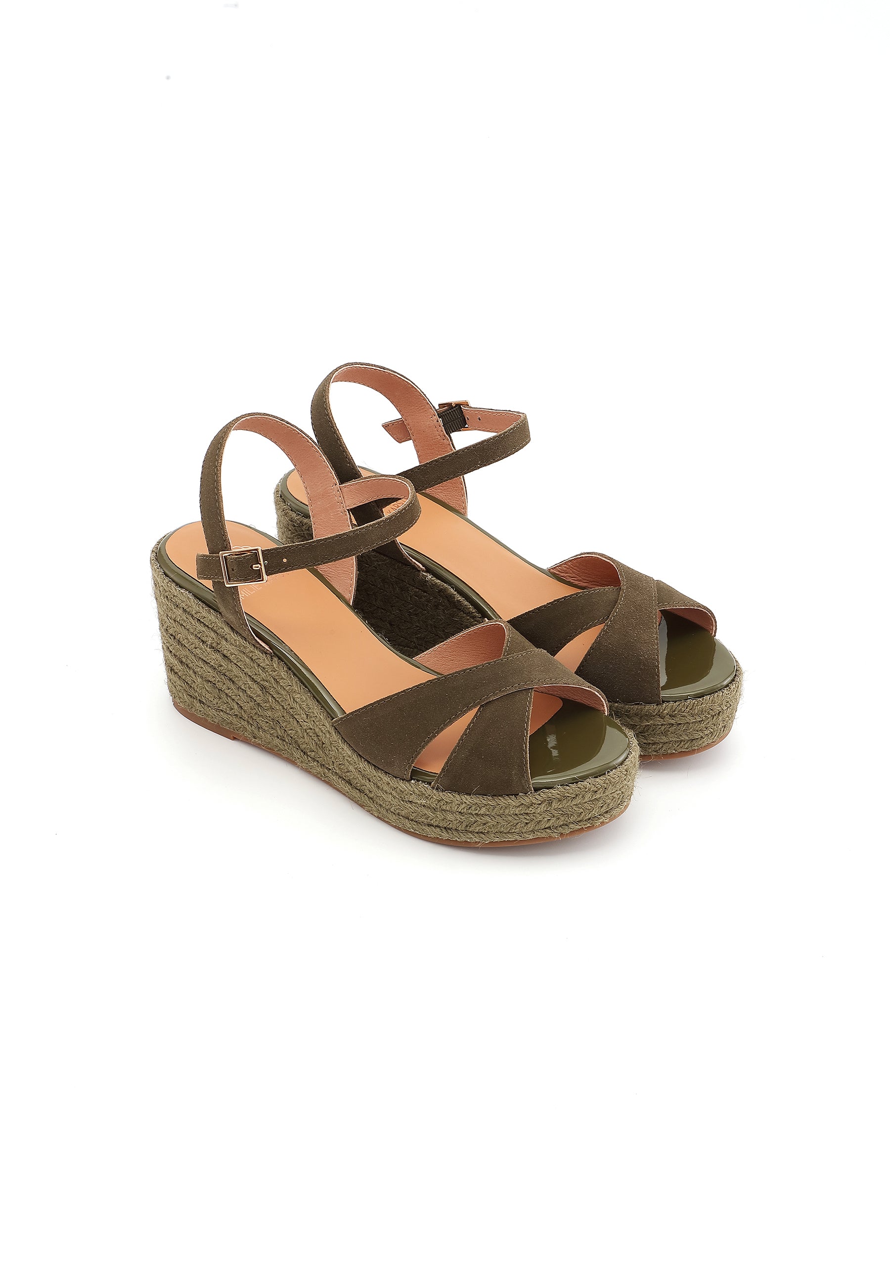 ISELLE - Sandales Compensées en Cuir Kaki