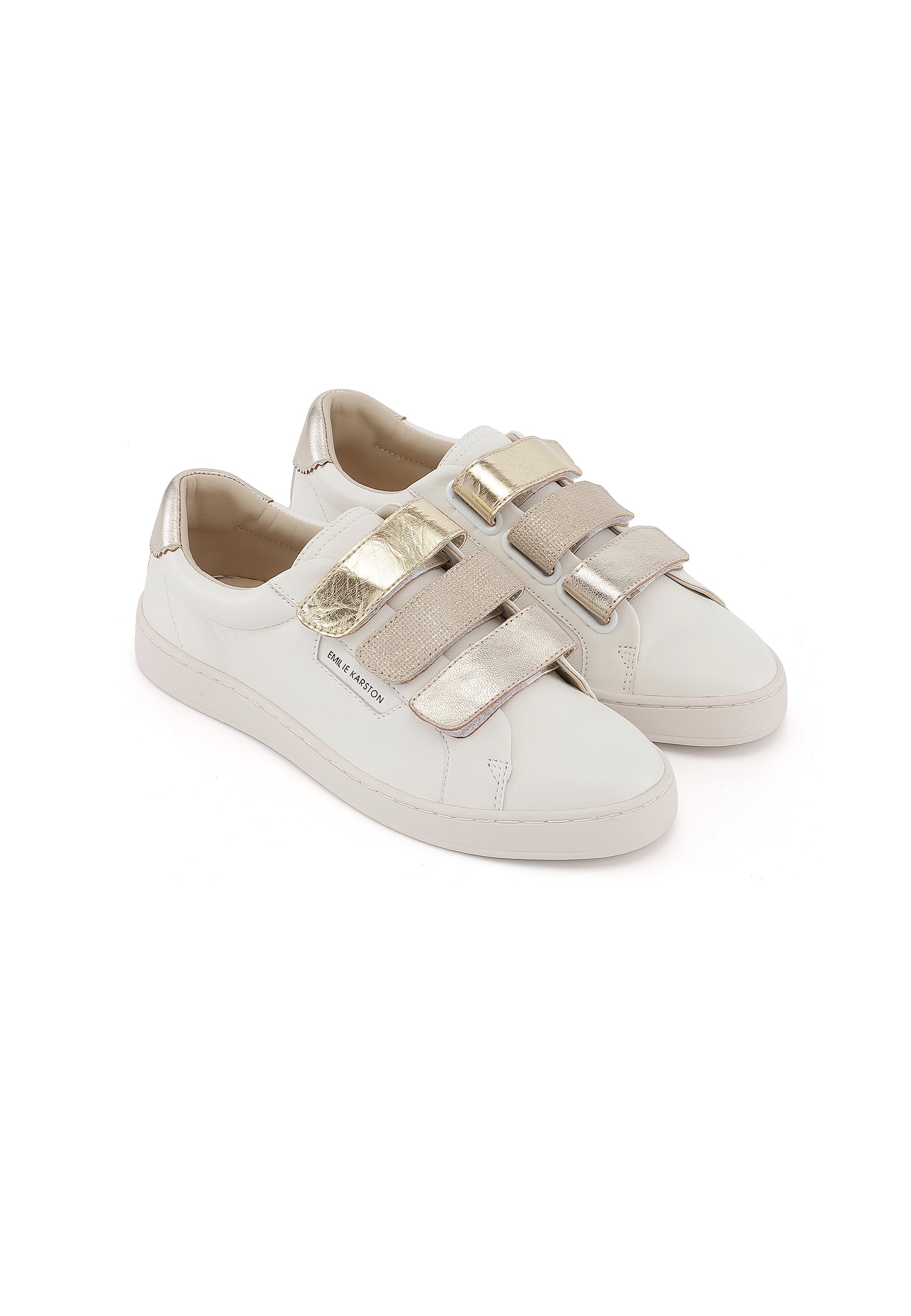 JAX - Basket à scratchs en cuir Blanc/Doré