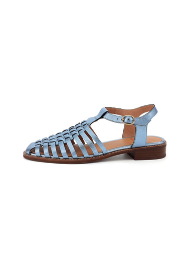 JIPAS - Sandales Plates à Brides Croisées en Cuir Bleu