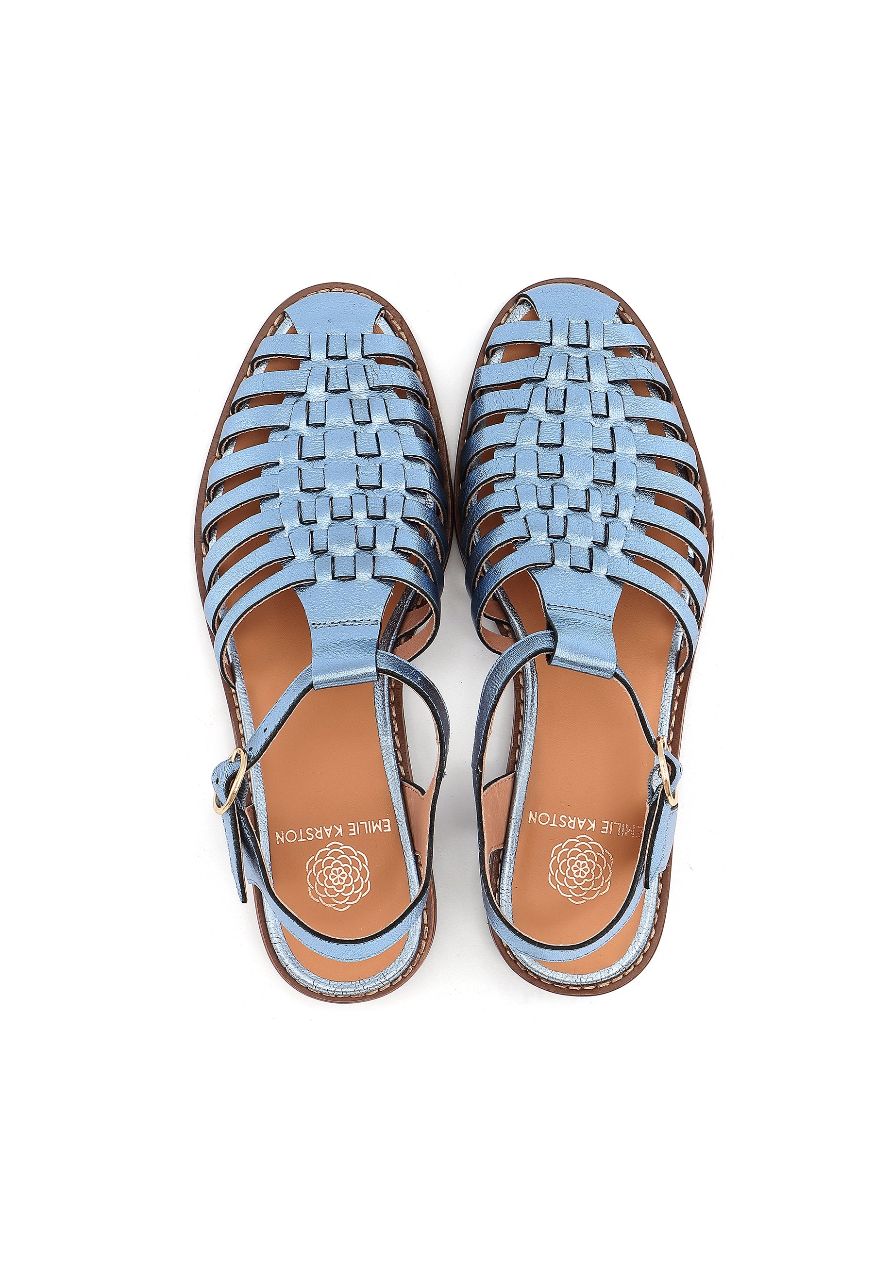 JIPAS - Sandales Plates à Brides Croisées en Cuir Bleu